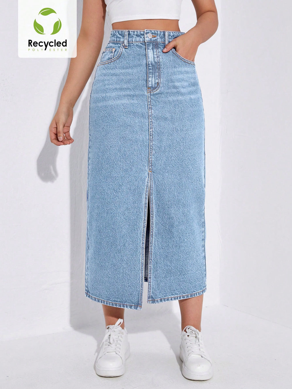 SHEIN EZwear Jupe en jean taille haute fendu