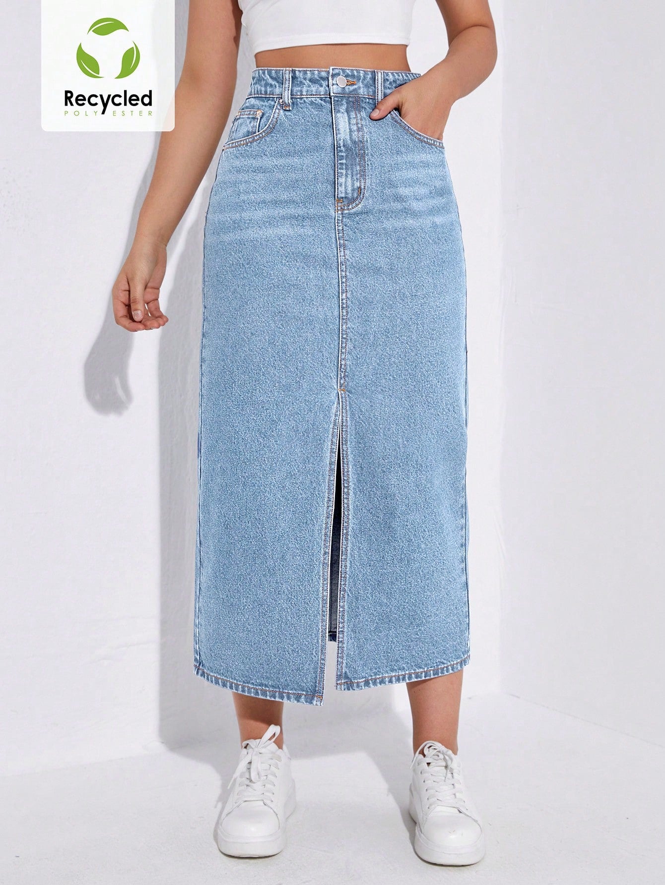 SHEIN EZwear Jupe en jean taille haute fendu