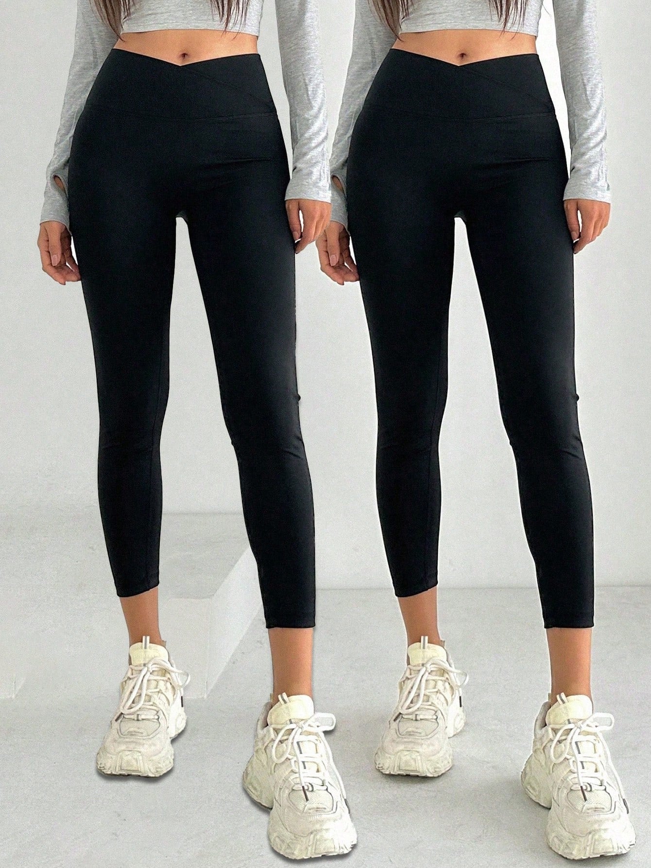 SHEIN EZwear Leggings décontracté moulants asymétriques taille étroite de couleur unie pour femmes