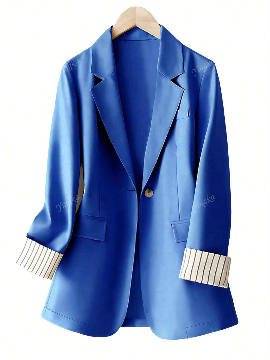 Blazer régulier pour femmes avec revers à rayures patchwork et un bouton