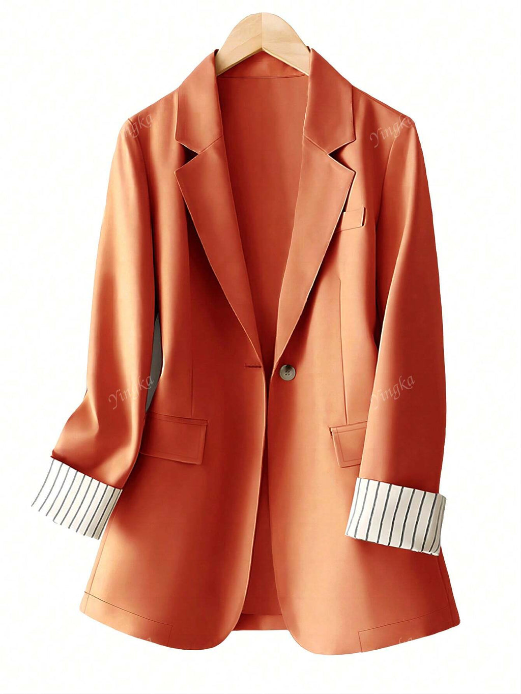 Blazer régulier pour femmes avec revers à rayures patchwork et un bouton