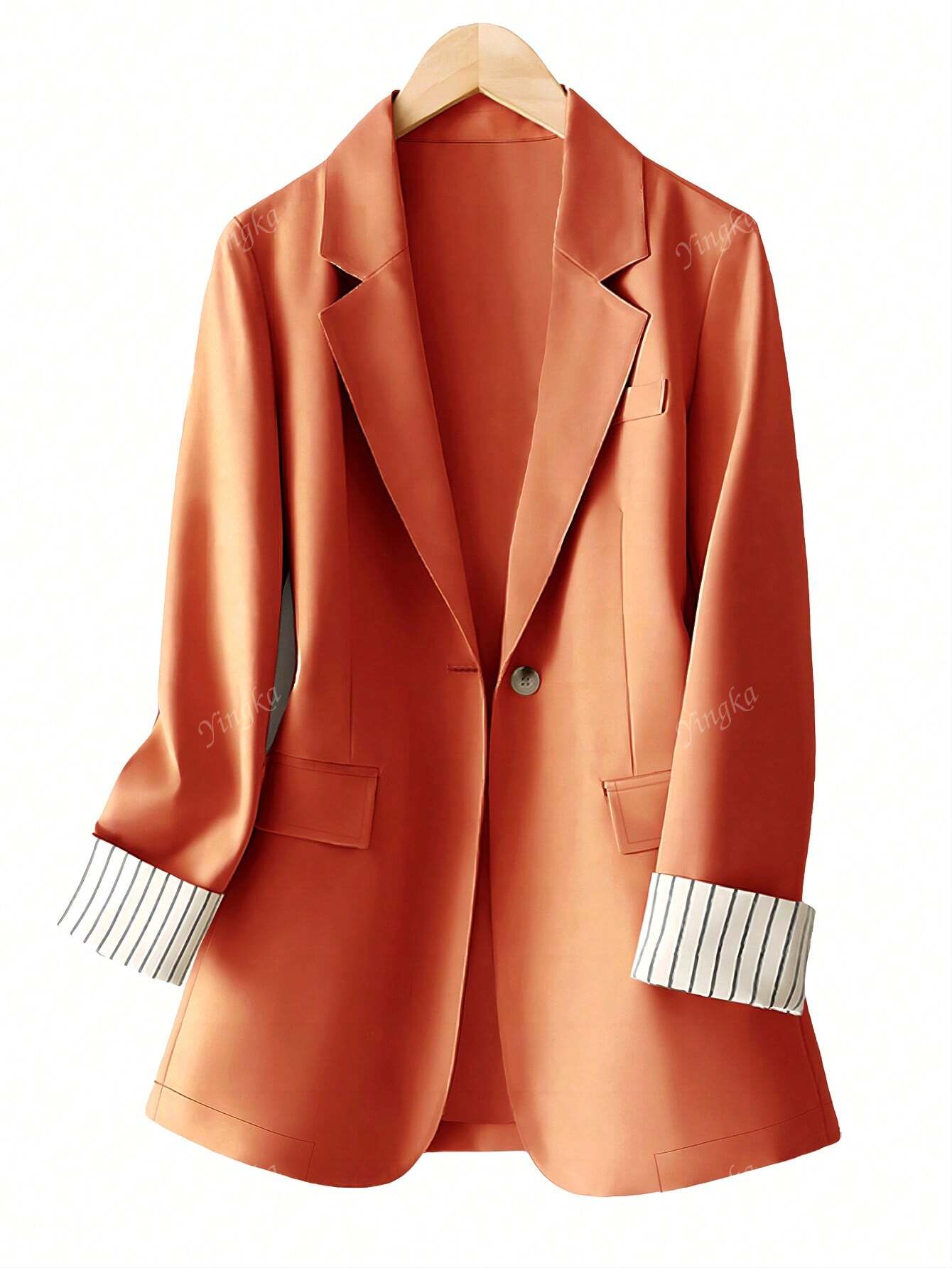 Blazer régulier pour femmes avec revers à rayures patchwork et un bouton