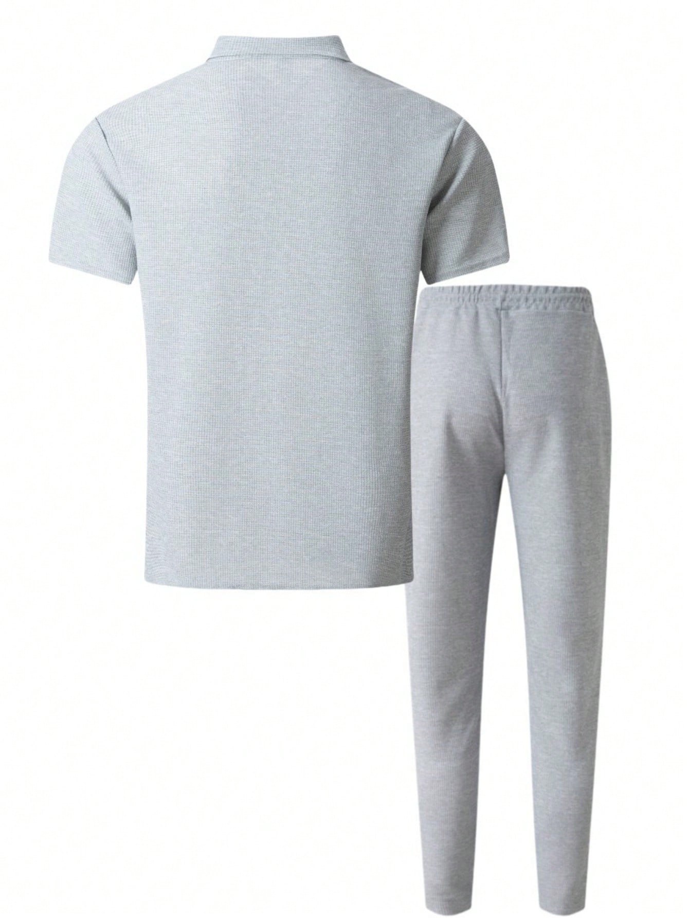 2 pièces Chemise décontractée mode homme avec boutons argentés contrastants, grandes poches et col châle + pantalon, tenue de printemps/été