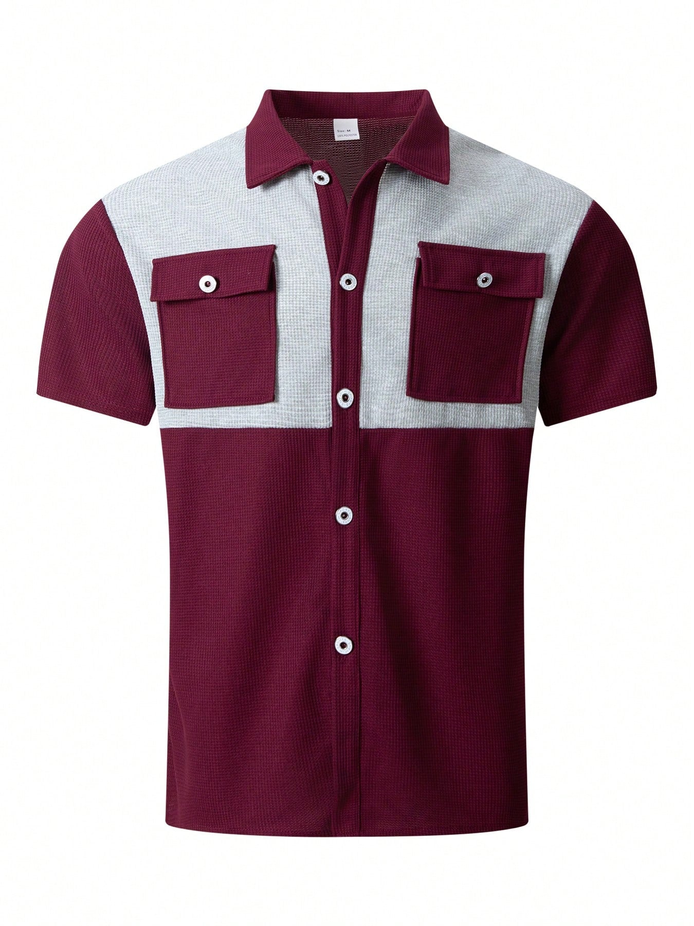 2 pièces Chemise décontractée mode homme avec boutons argentés contrastants, grandes poches et col châle + pantalon, tenue de printemps/été