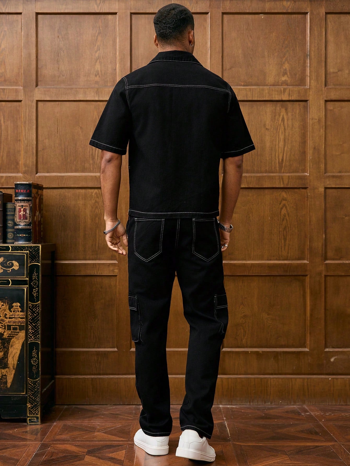 RivetRise Ensemble en jean pour hommes, veste à manches courtes et pantalon, mode pour l'été