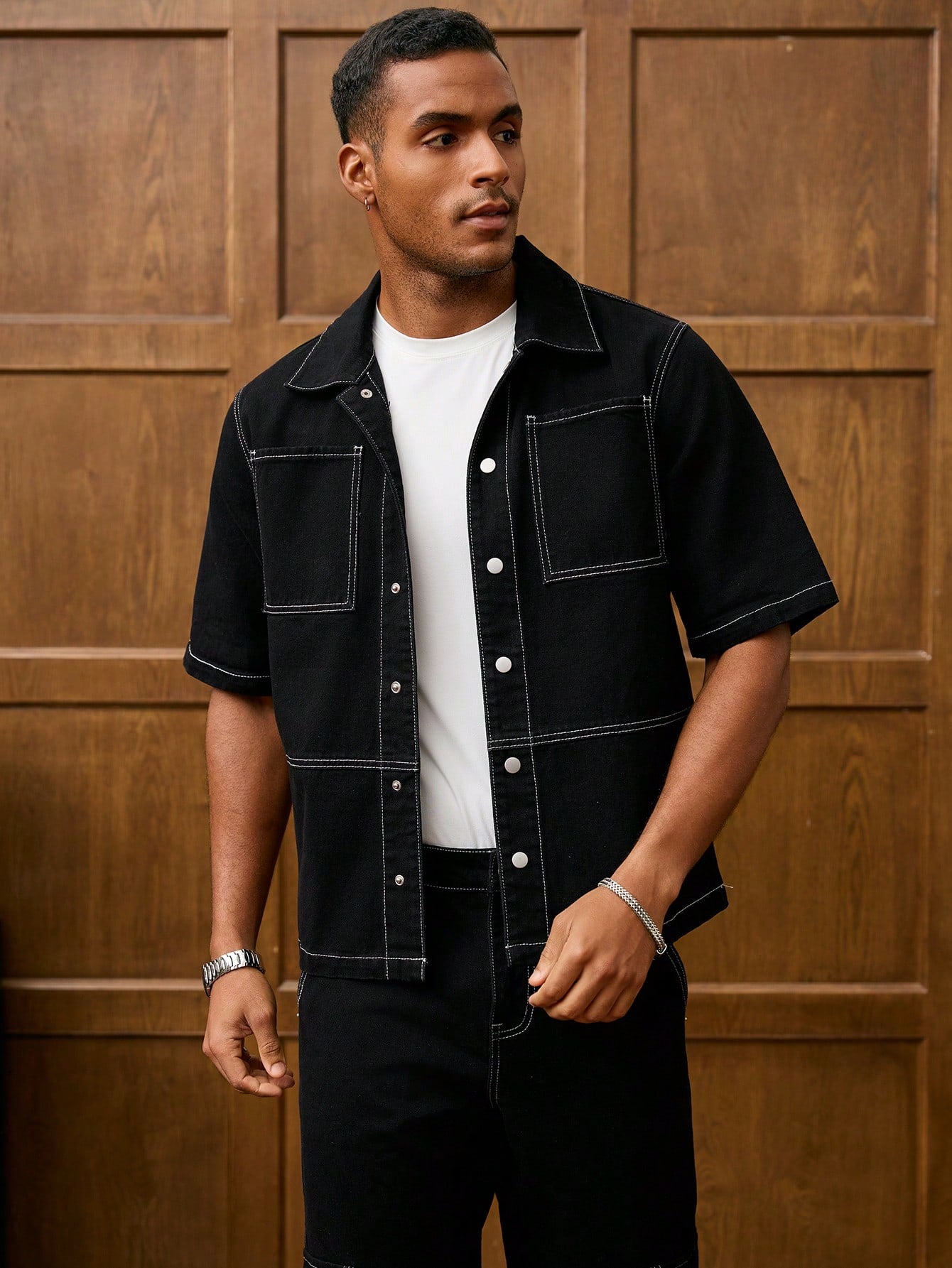 RivetRise Ensemble en jean pour hommes, veste à manches courtes et pantalon, mode pour l'été