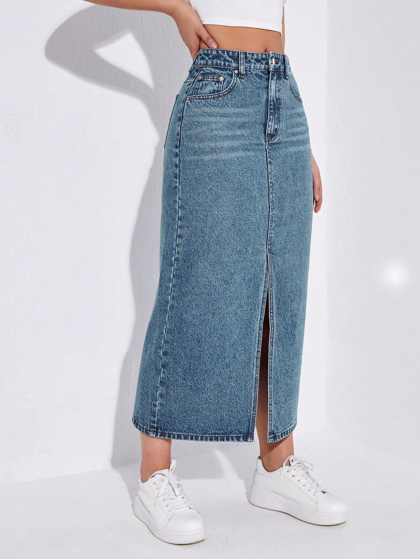 SHEIN EZwear Jupe en jean taille haute fendu