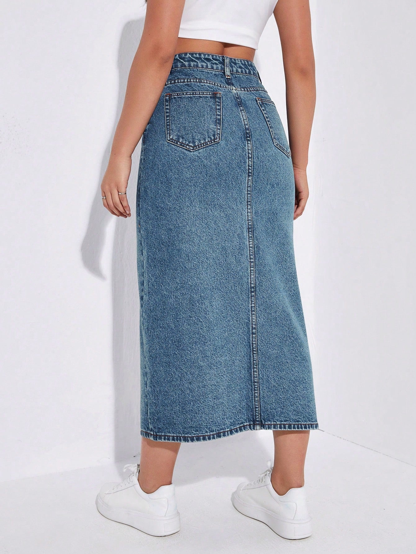 SHEIN EZwear Jupe en jean taille haute fendu