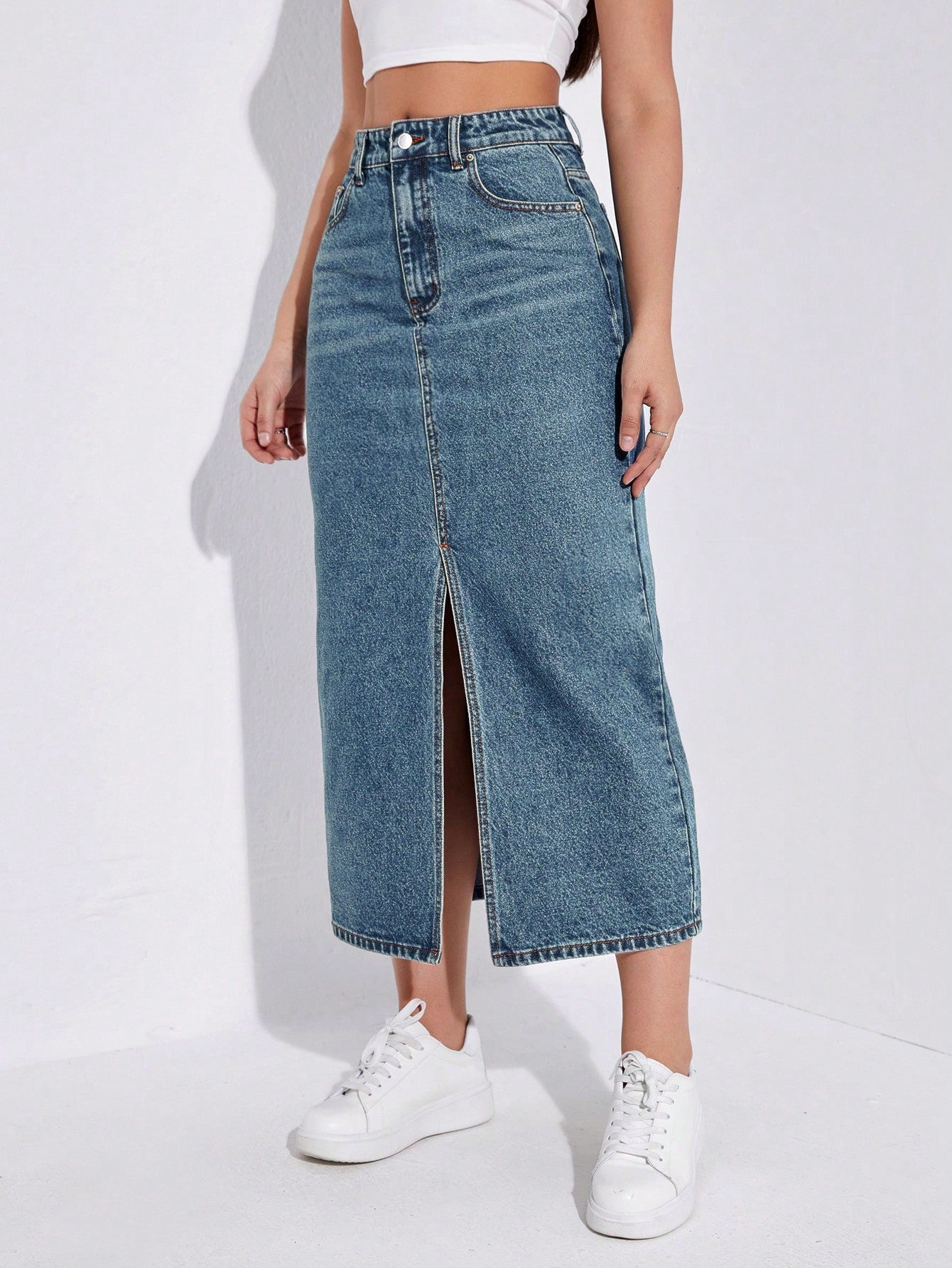 SHEIN EZwear Jupe en jean taille haute fendu