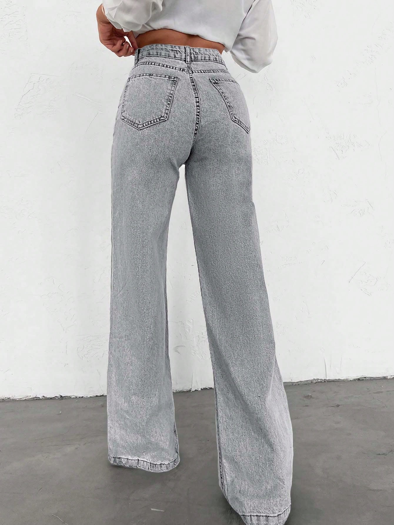 SHEIN Tall Jean grande taille à jambe large et ourlet long, 100% coton