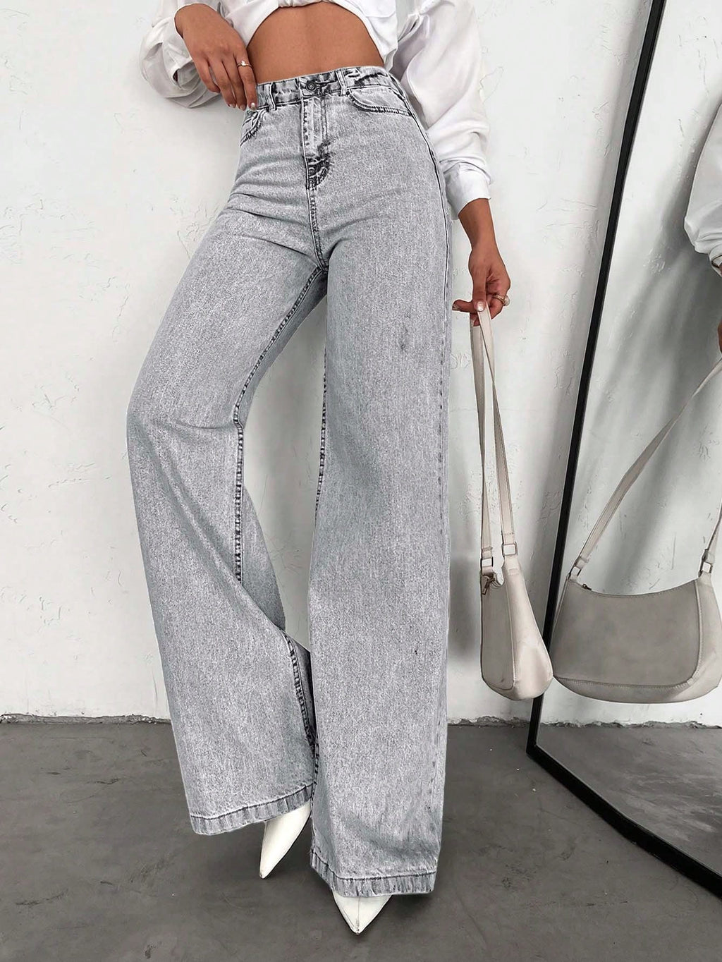 SHEIN Tall Jean grande taille à jambe large et ourlet long, 100% coton