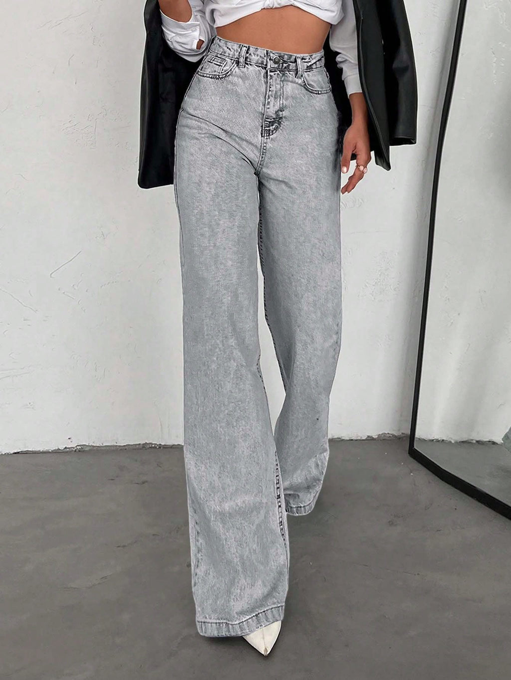 SHEIN Tall Jean grande taille à jambe large et ourlet long, 100% coton