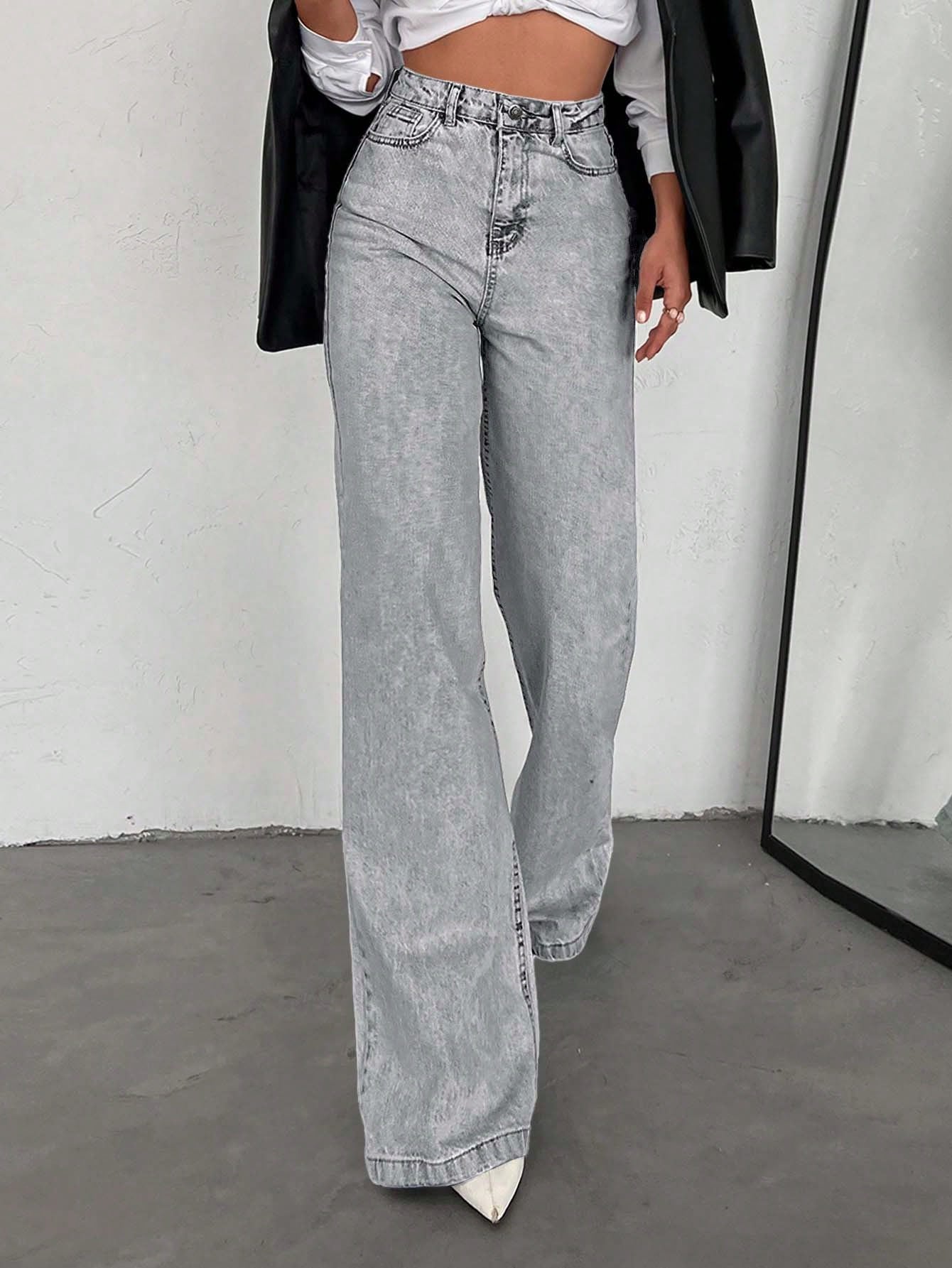 SHEIN Tall Jean grande taille à jambe large et ourlet long, 100% coton