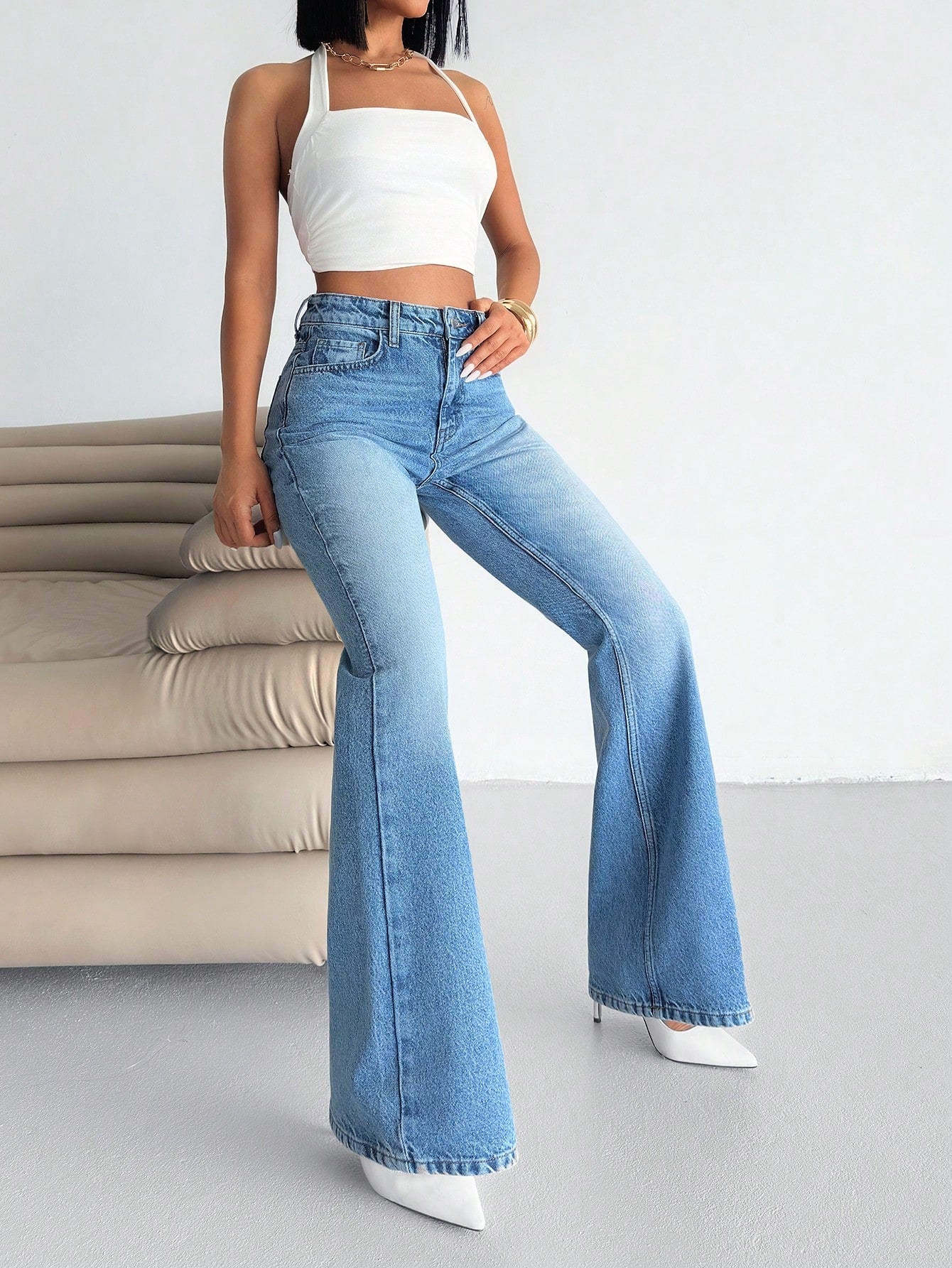 Jeans grande taille à jambes larges en coton 100%