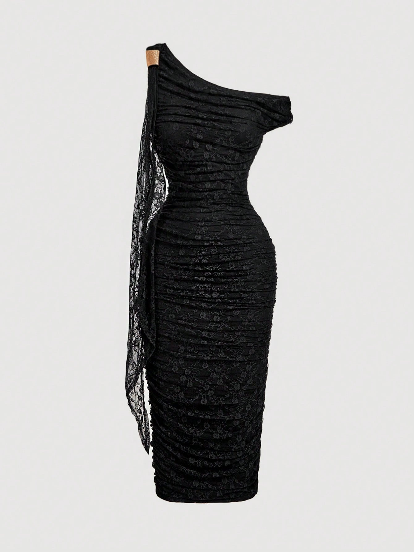 SHEIN MOD Robe mi-longue élégante pour femmes, coupe ajustée, col asymétrique, froncée, de couleur unie