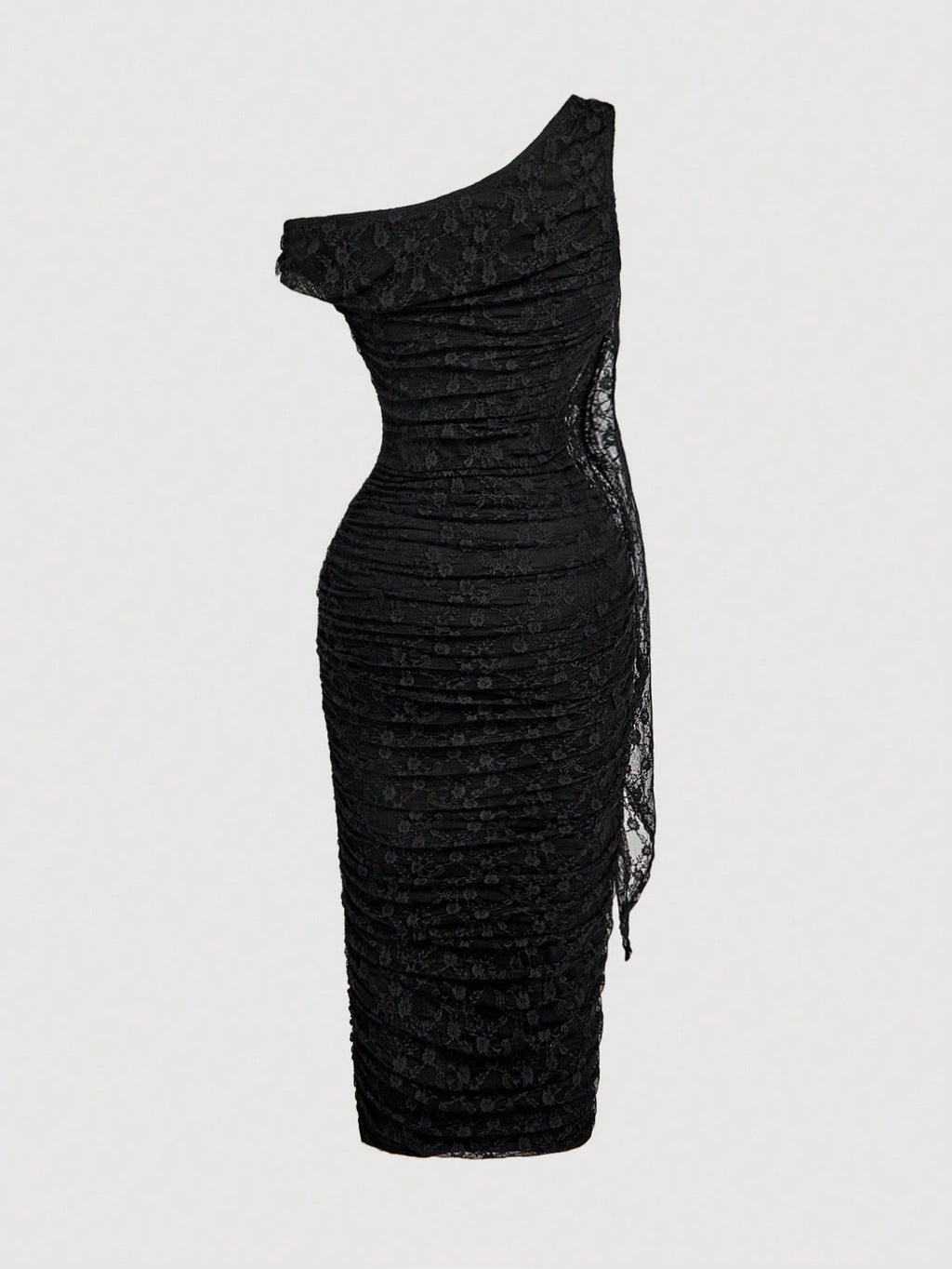 SHEIN MOD Robe mi-longue élégante pour femmes, coupe ajustée, col asymétrique, froncée, de couleur unie