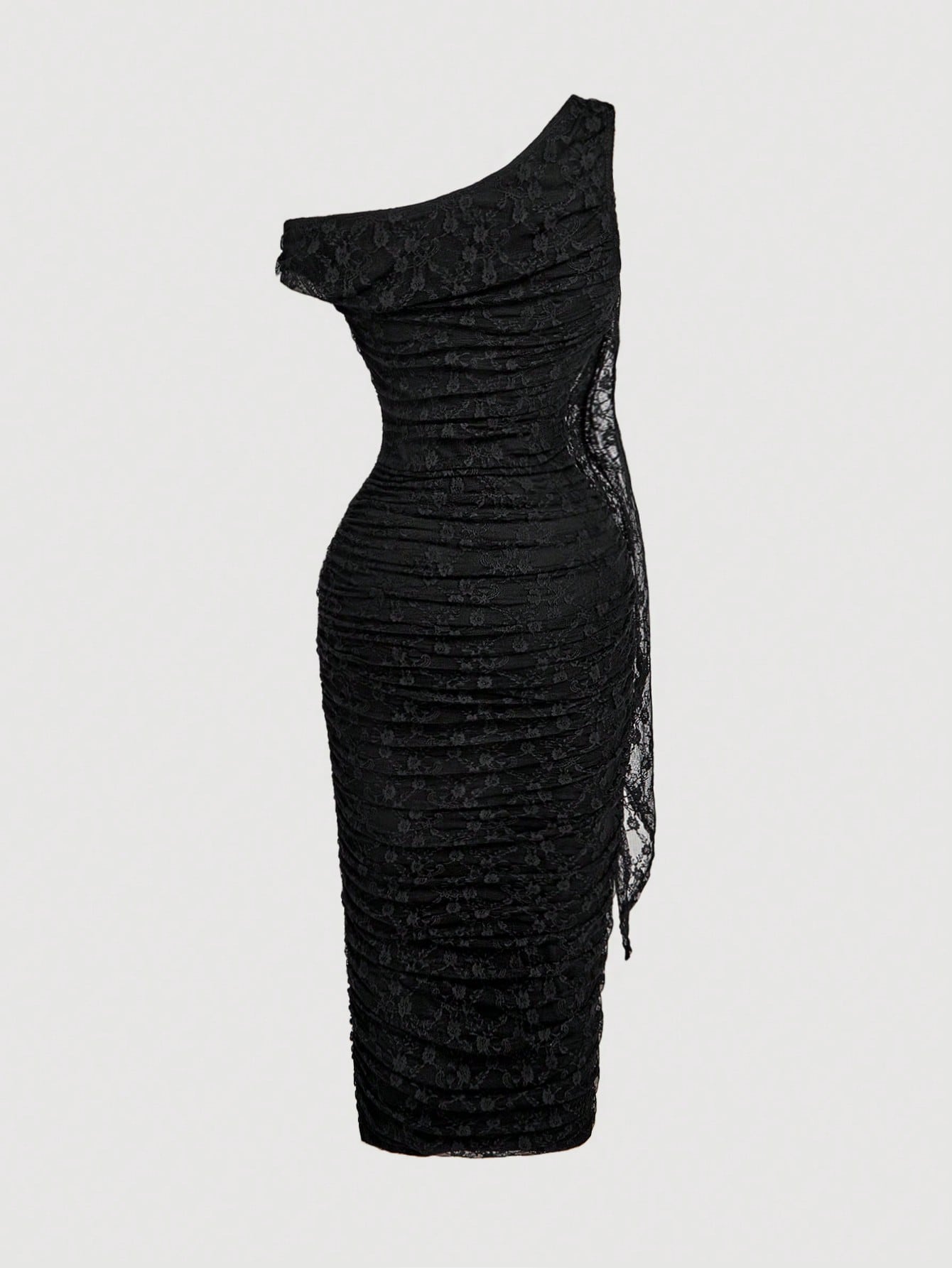 SHEIN MOD Robe mi-longue élégante pour femmes, coupe ajustée, col asymétrique, froncée, de couleur unie