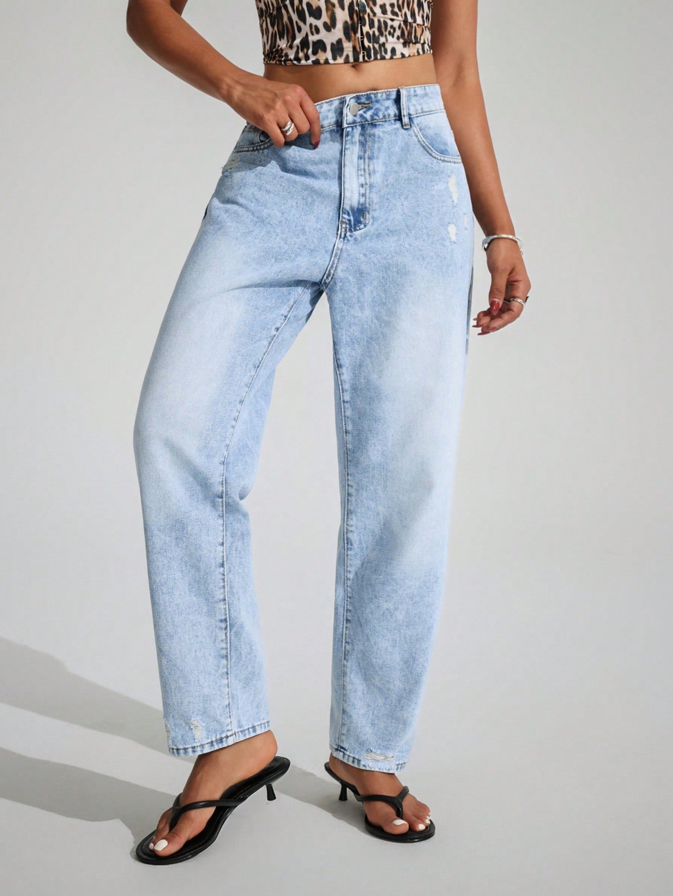 SHEIN EZwear Jeans décontractés polyvalents en denim avec jambes fuselées et poches pour femmes