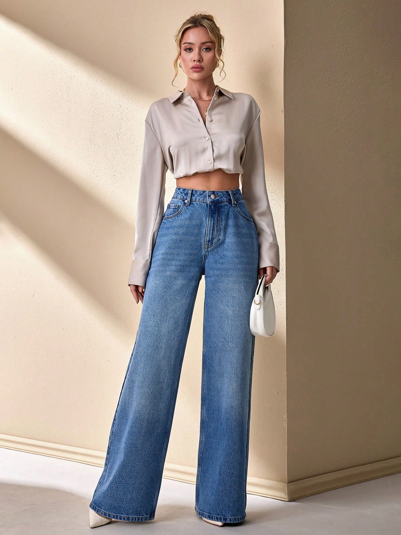 Jeans grande taille à jambes larges en coton 100%