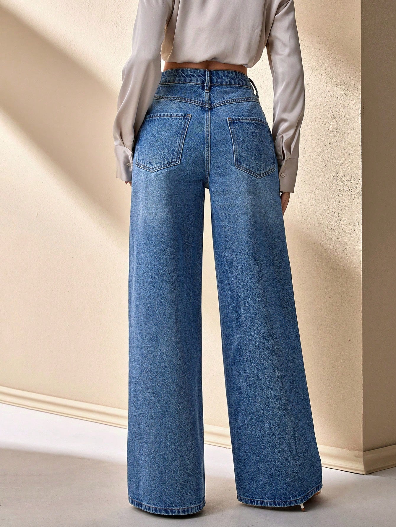 Jeans grande taille à jambes larges en coton 100%