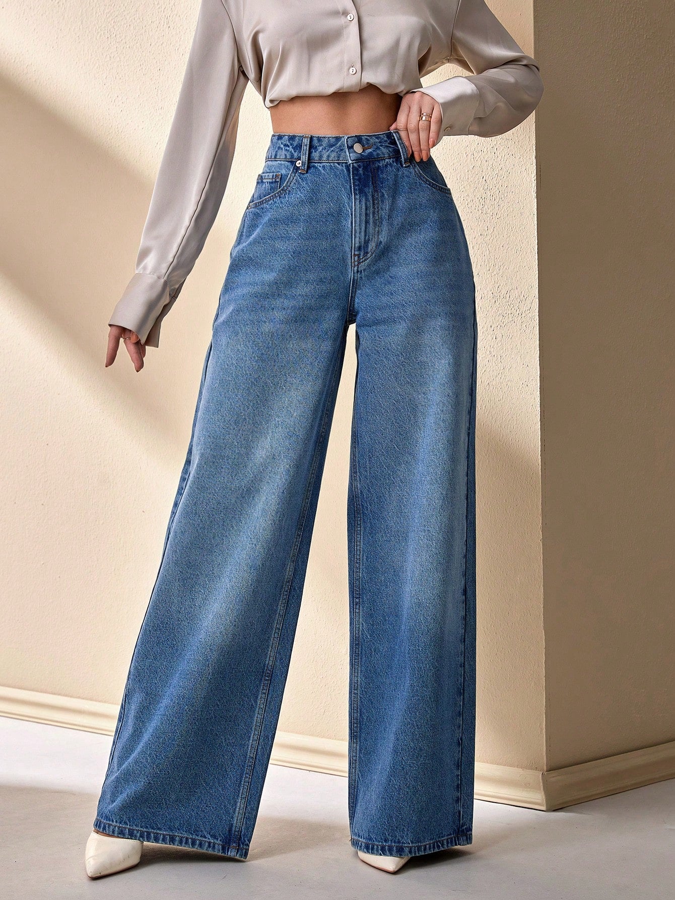 Jeans grande taille à jambes larges en coton 100%