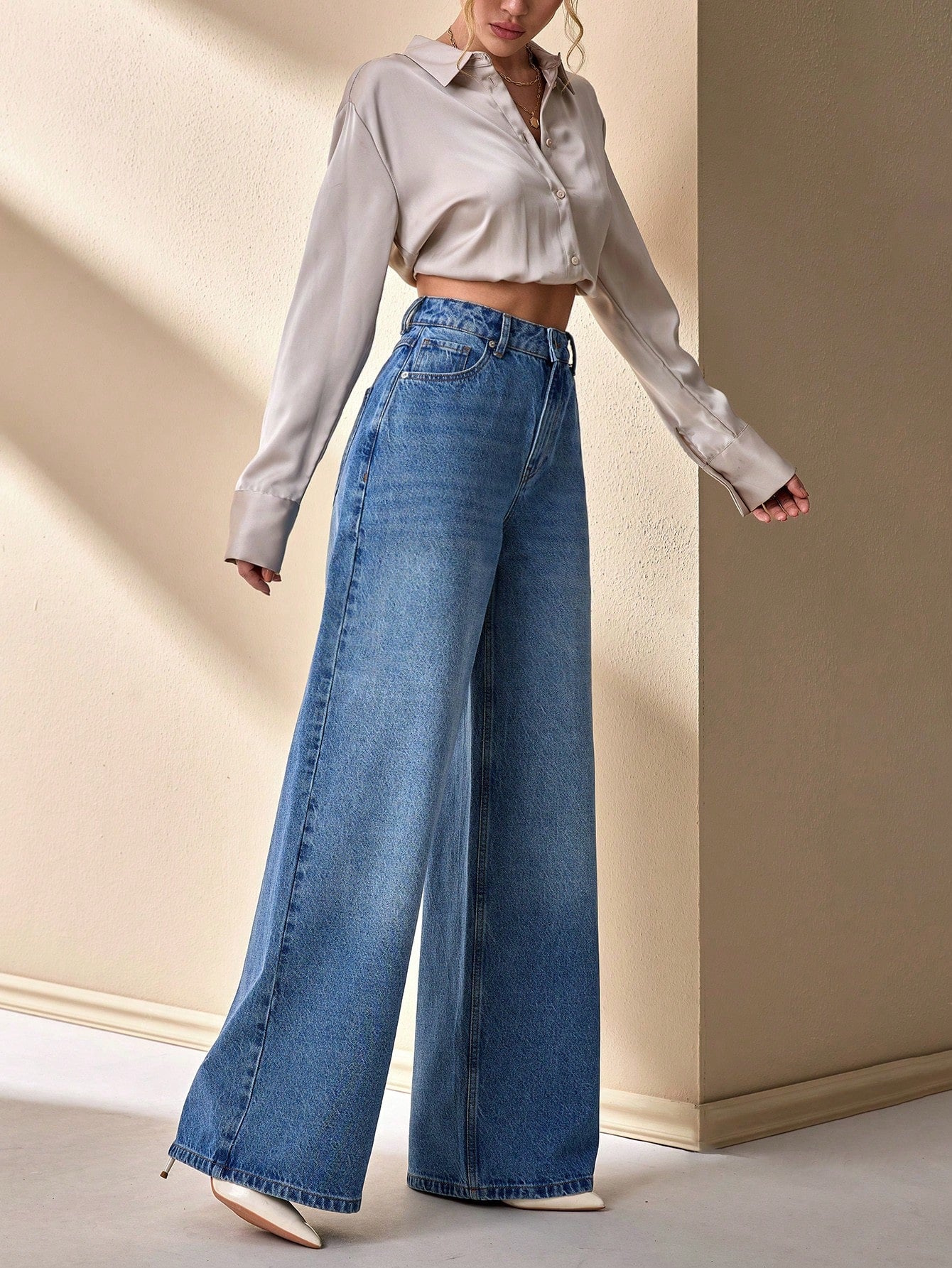 Jeans grande taille à jambes larges en coton 100%