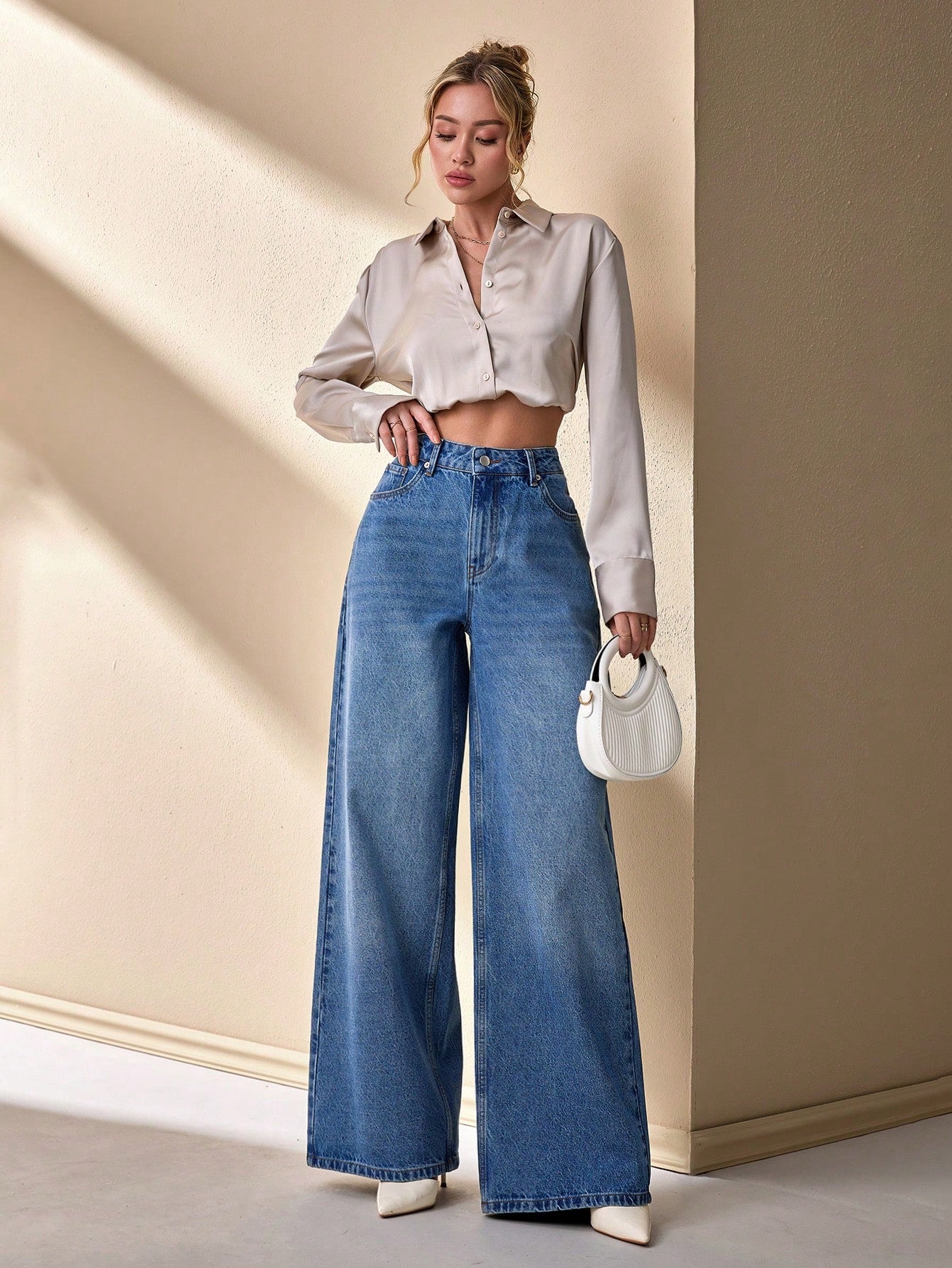 Jeans grande taille à jambes larges en coton 100%