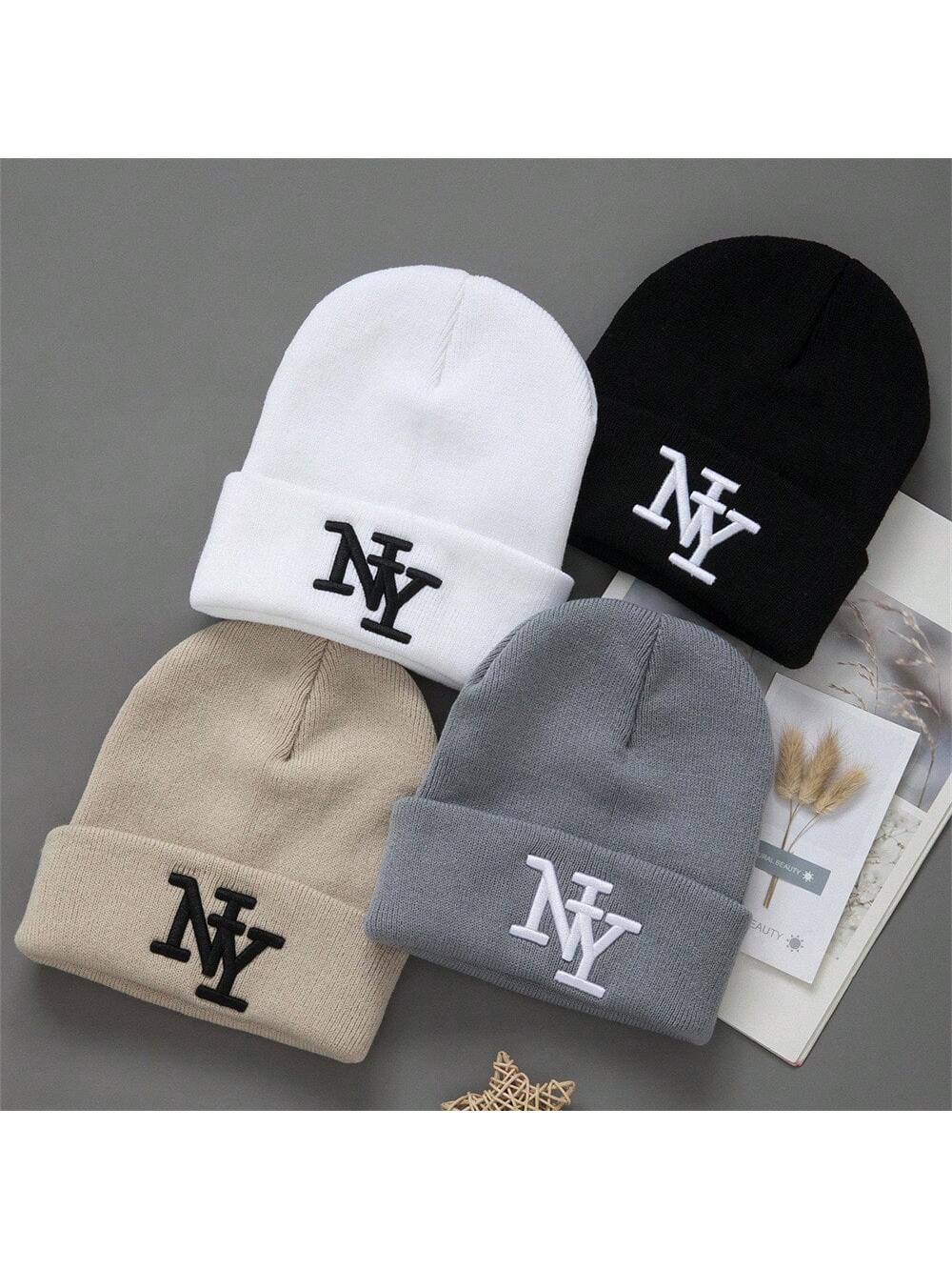 1/2/3 pièces Chapeau bonnet tricoté premium coupe-vent à la mode avec lettres brodées pour hommes et femmes, casquette élastique style hip hop pour tenue d'automne