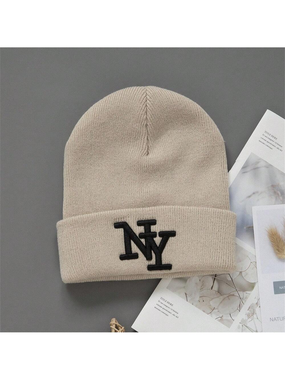 1/2/3 pièces Chapeau bonnet tricoté premium coupe-vent à la mode avec lettres brodées pour hommes et femmes, casquette élastique style hip hop pour tenue d'automne