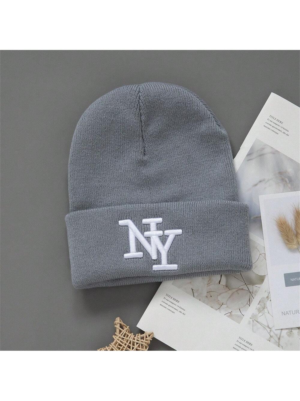 1/2/3 pièces Chapeau bonnet tricoté premium coupe-vent à la mode avec lettres brodées pour hommes et femmes, casquette élastique style hip hop pour tenue d'automne