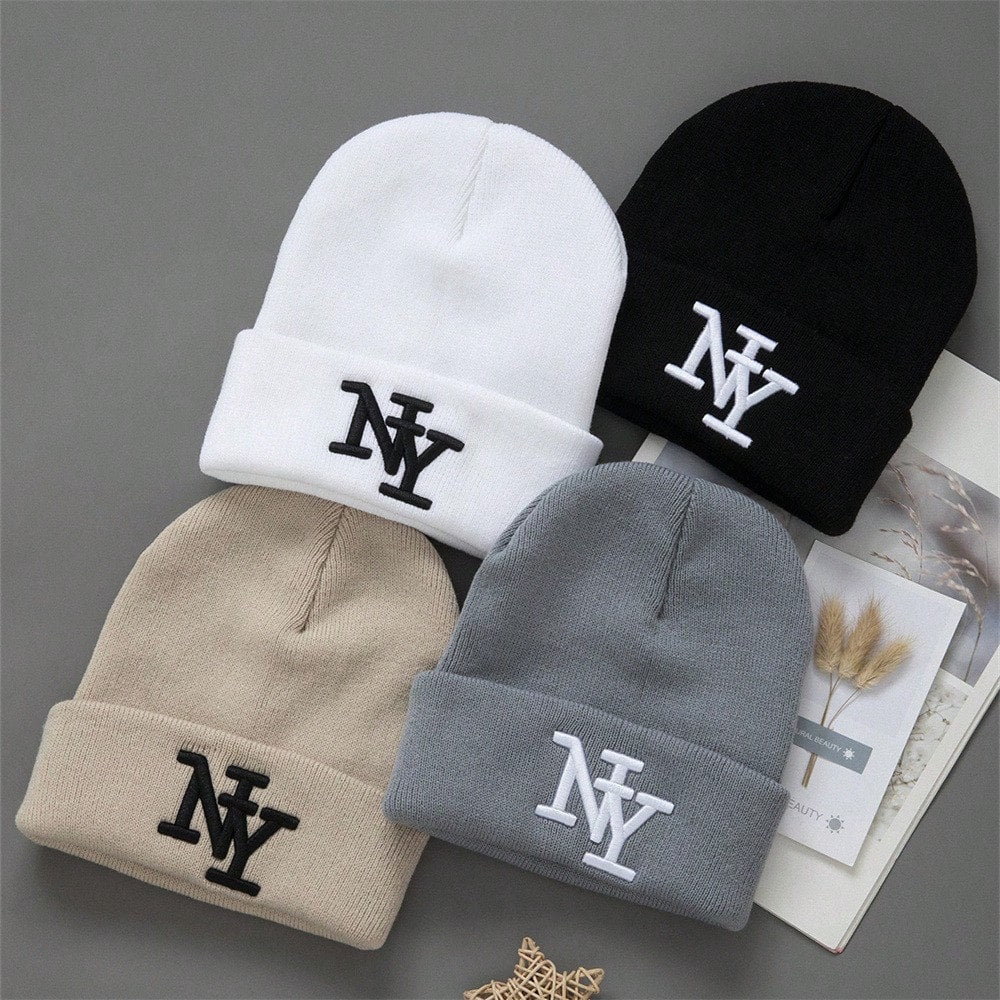 1/2/3 pièces Chapeau bonnet tricoté premium coupe-vent à la mode avec lettres brodées pour hommes et femmes, casquette élastique style hip hop pour tenue d'automne