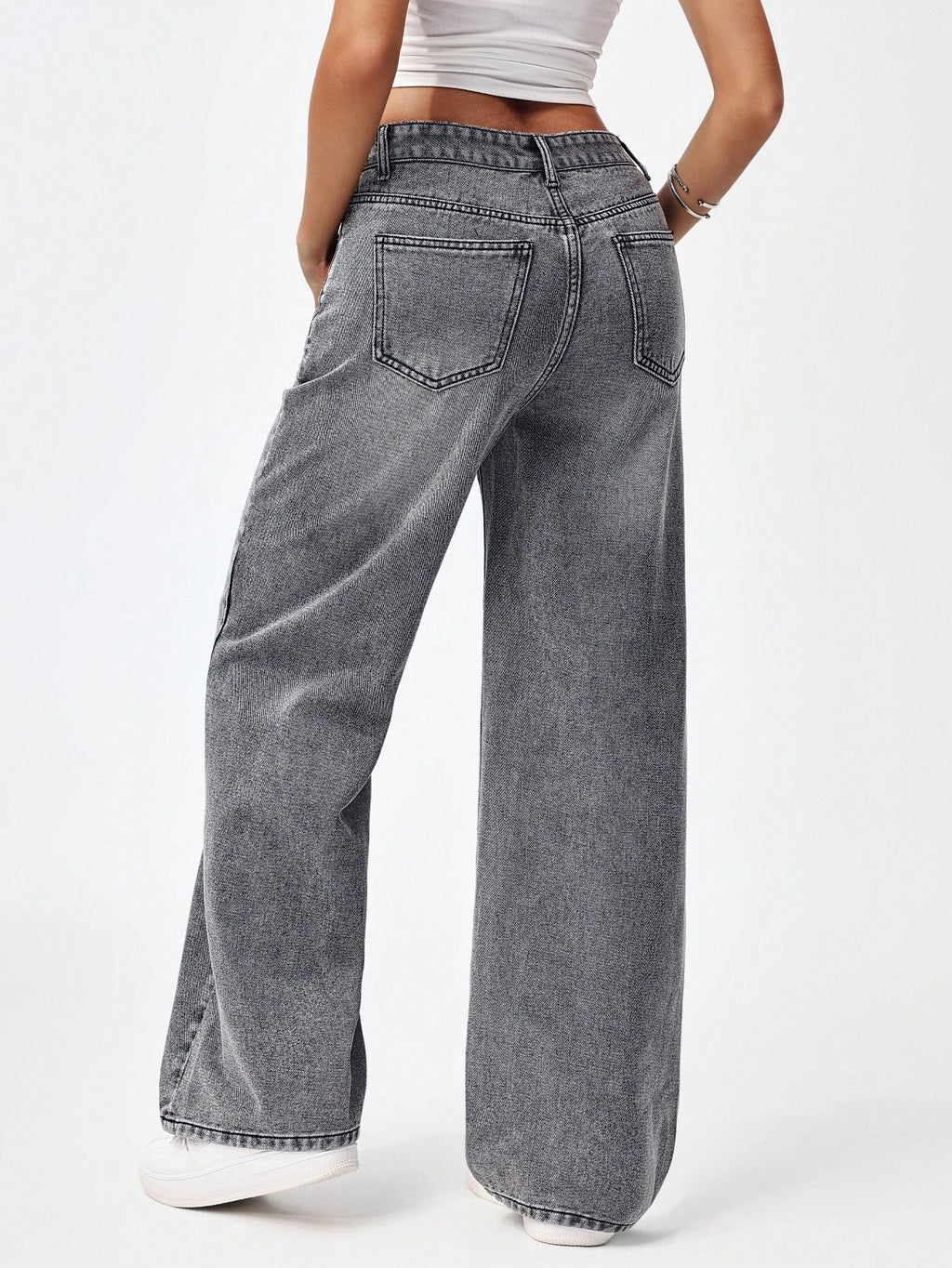SHEIN x Lina SHEIN ICON Jeans droits taille mi-haute lavés décontractés de style rétro