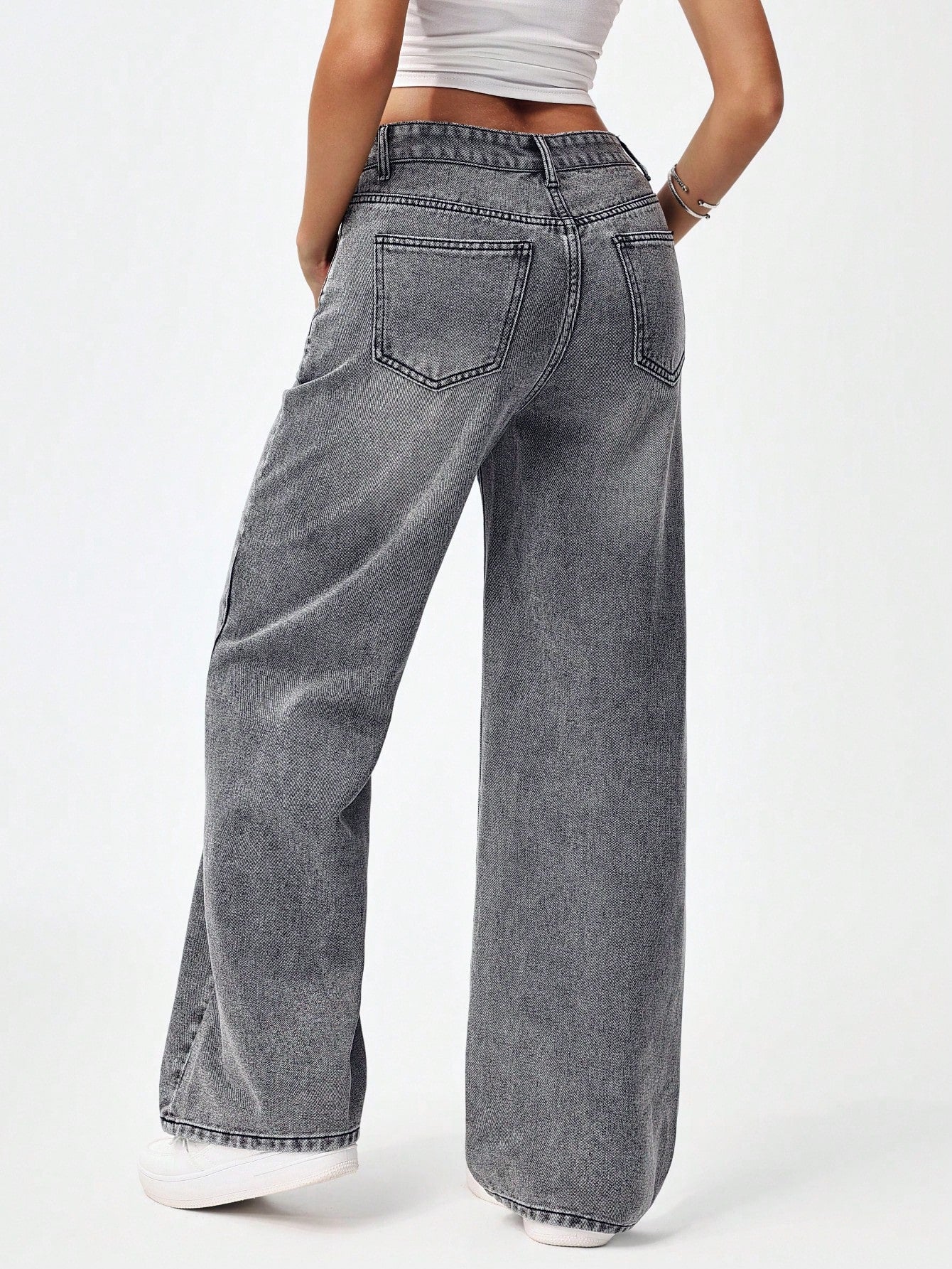 SHEIN x Lina SHEIN ICON Jeans droits taille mi-haute lavés décontractés de style rétro