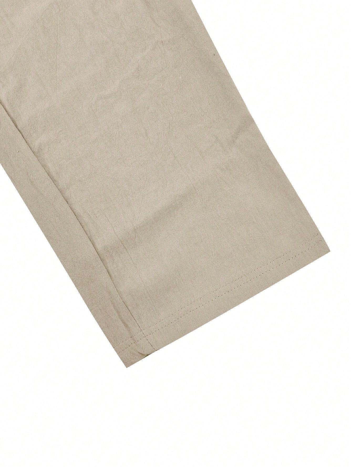 2 pièces/Set Tenue en lin pour homme, chemise à manches courtes boutonnée simple unie et pantalon