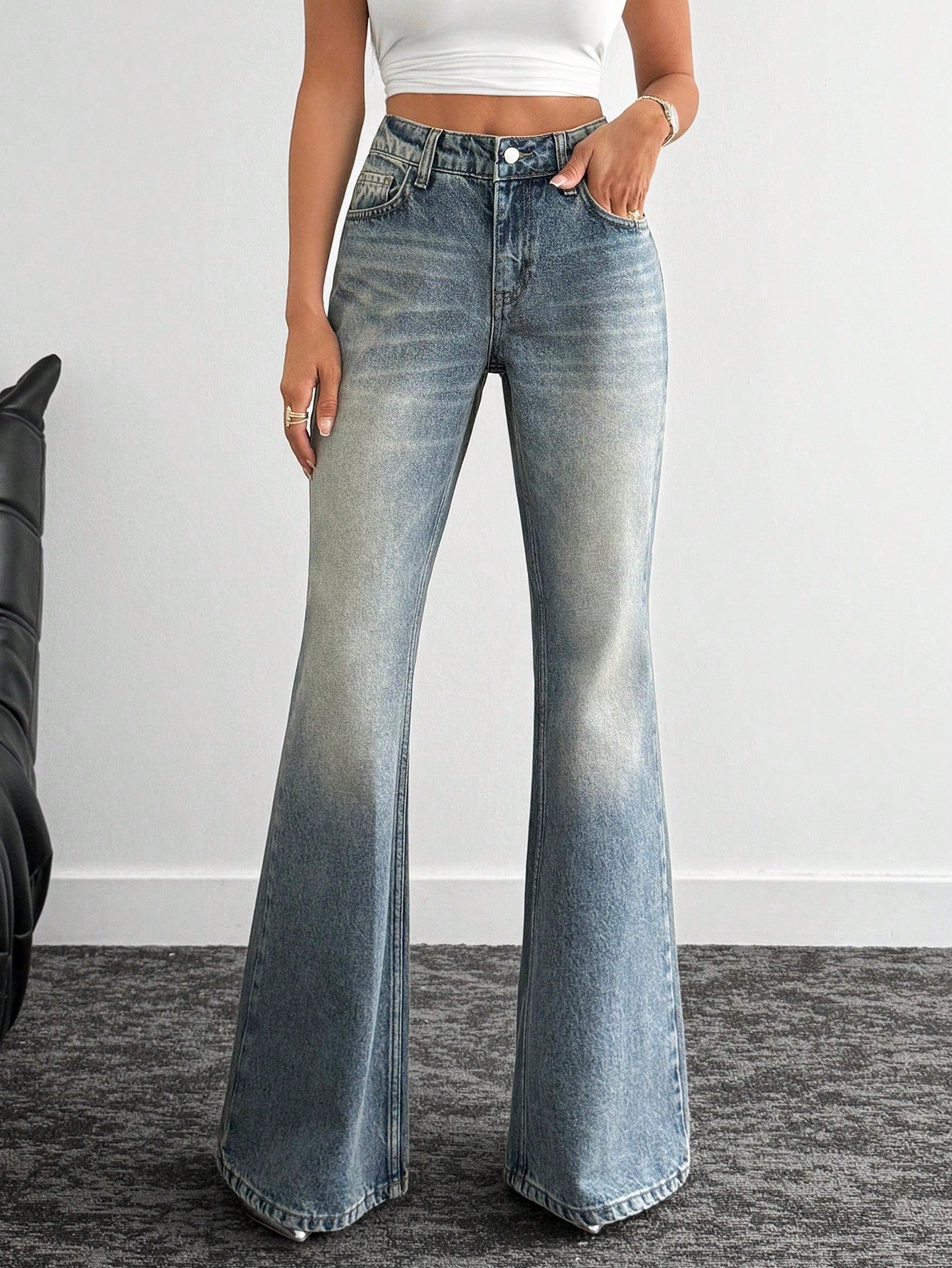Jeans grande taille à jambes larges en coton 100%