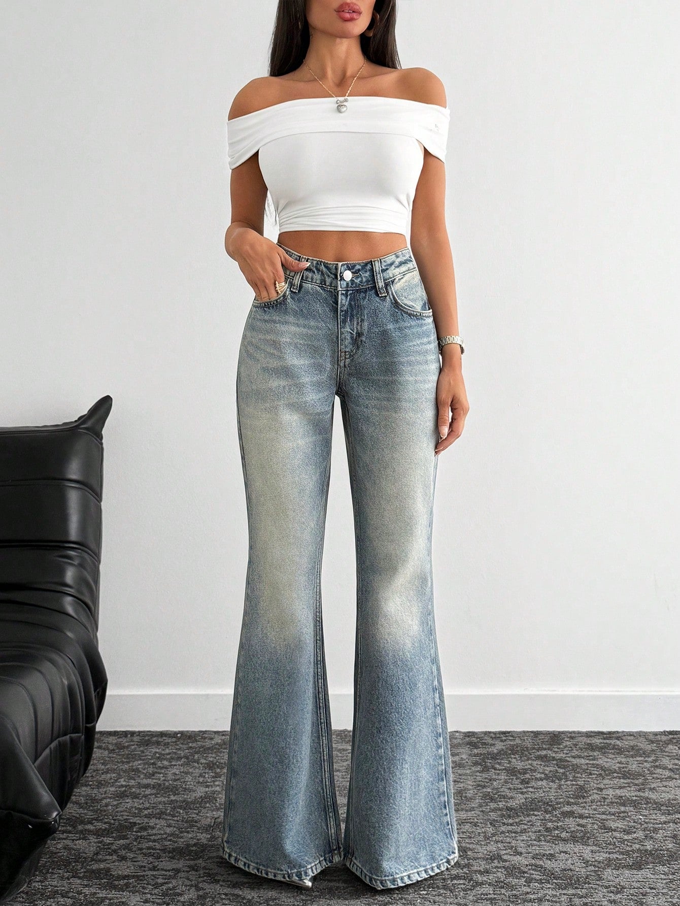 Jeans grande taille à jambes larges en coton 100%