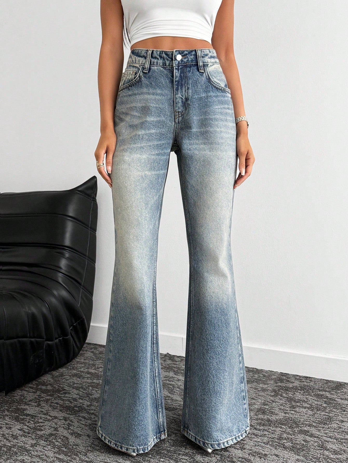 Jeans grande taille à jambes larges en coton 100%