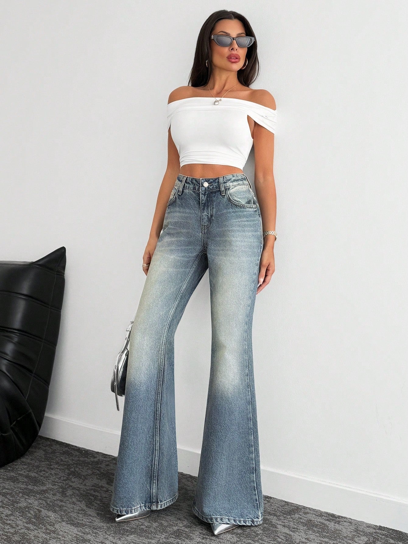 Jeans grande taille à jambes larges en coton 100%