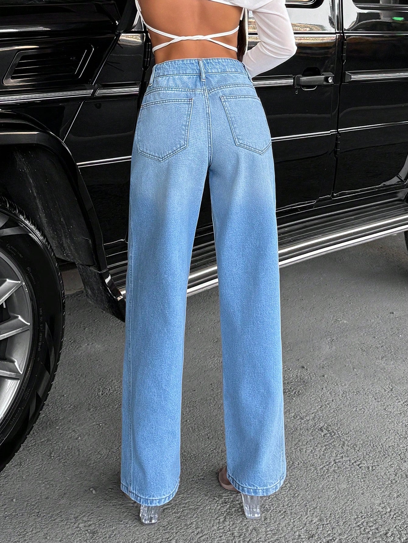 Jeans grande taille à jambes larges en coton 100%