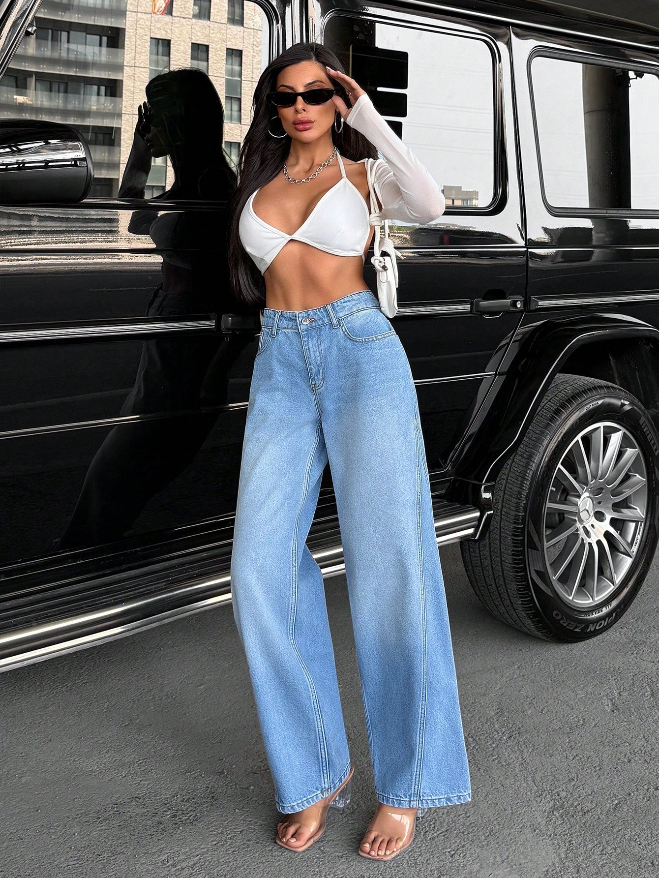Jeans grande taille à jambes larges en coton 100%