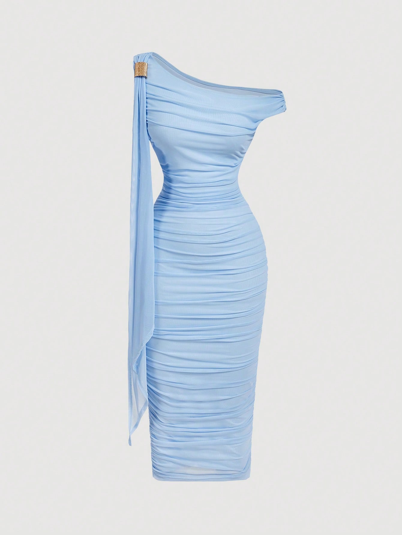 SHEIN MOD Robe mi-longue élégante pour femmes, coupe ajustée, col asymétrique, froncée, de couleur unie