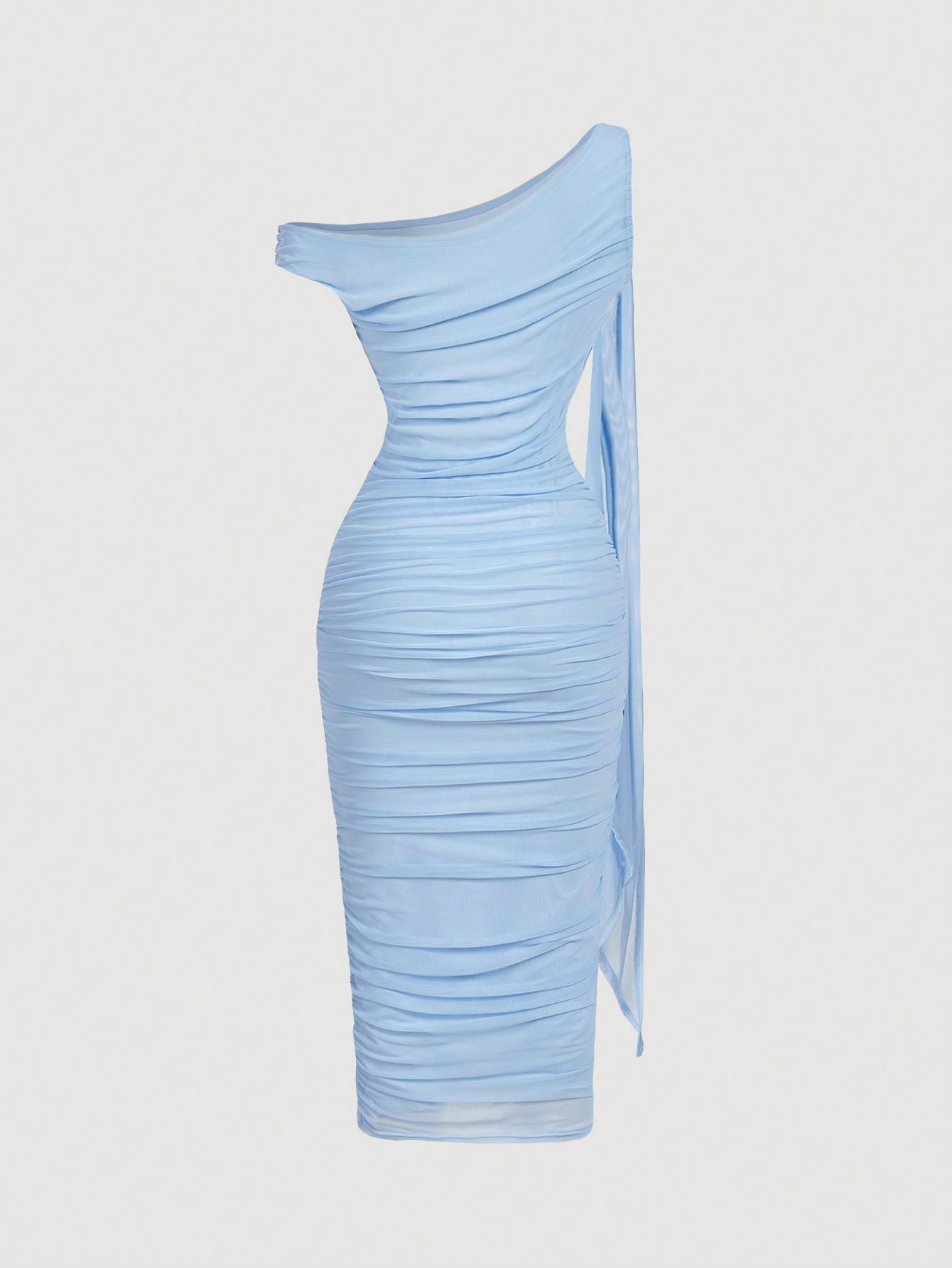 SHEIN MOD Robe mi-longue élégante pour femmes, coupe ajustée, col asymétrique, froncée, de couleur unie