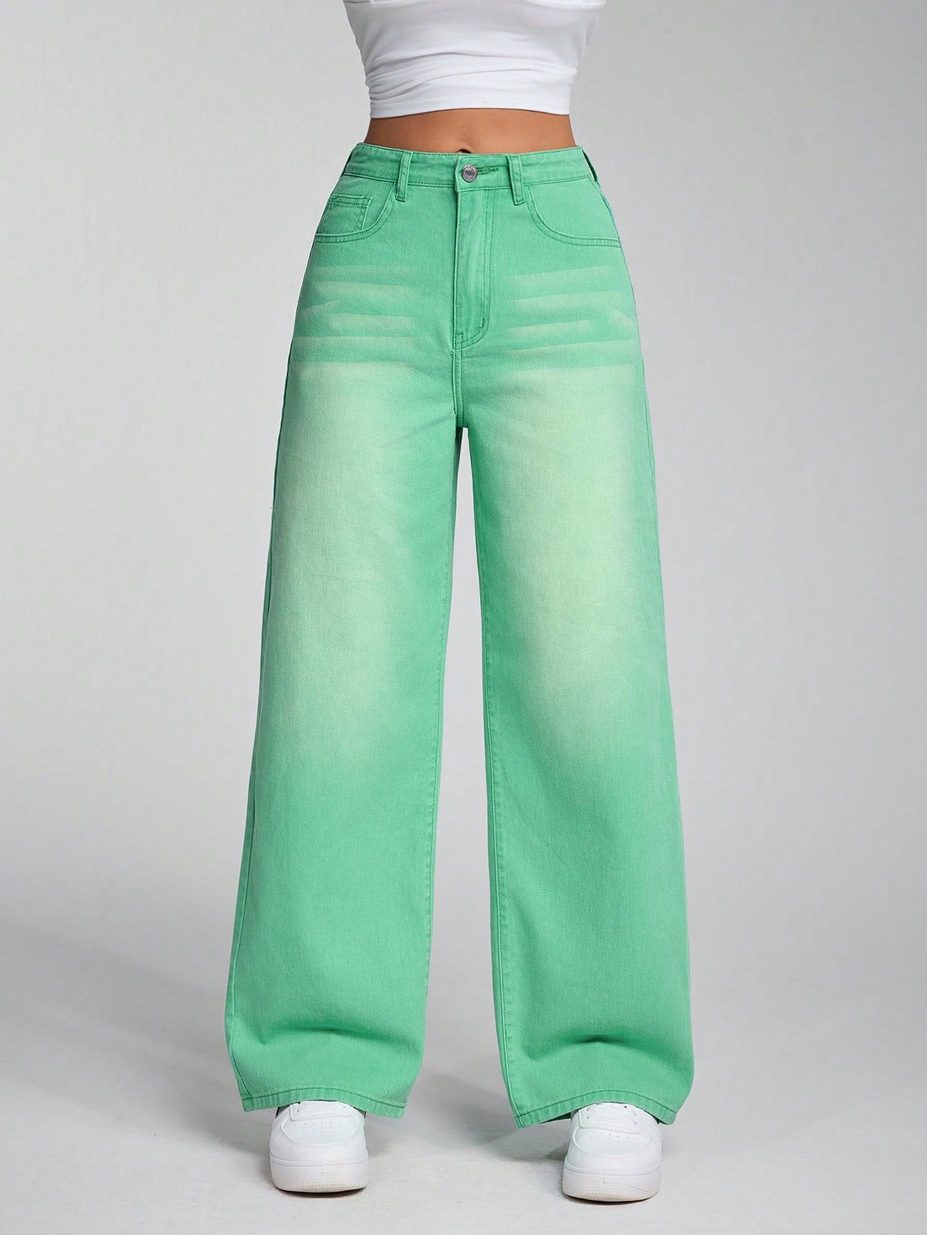 SHEIN x Lina SHEIN ICON Jeans droits taille mi-haute lavés décontractés de style rétro