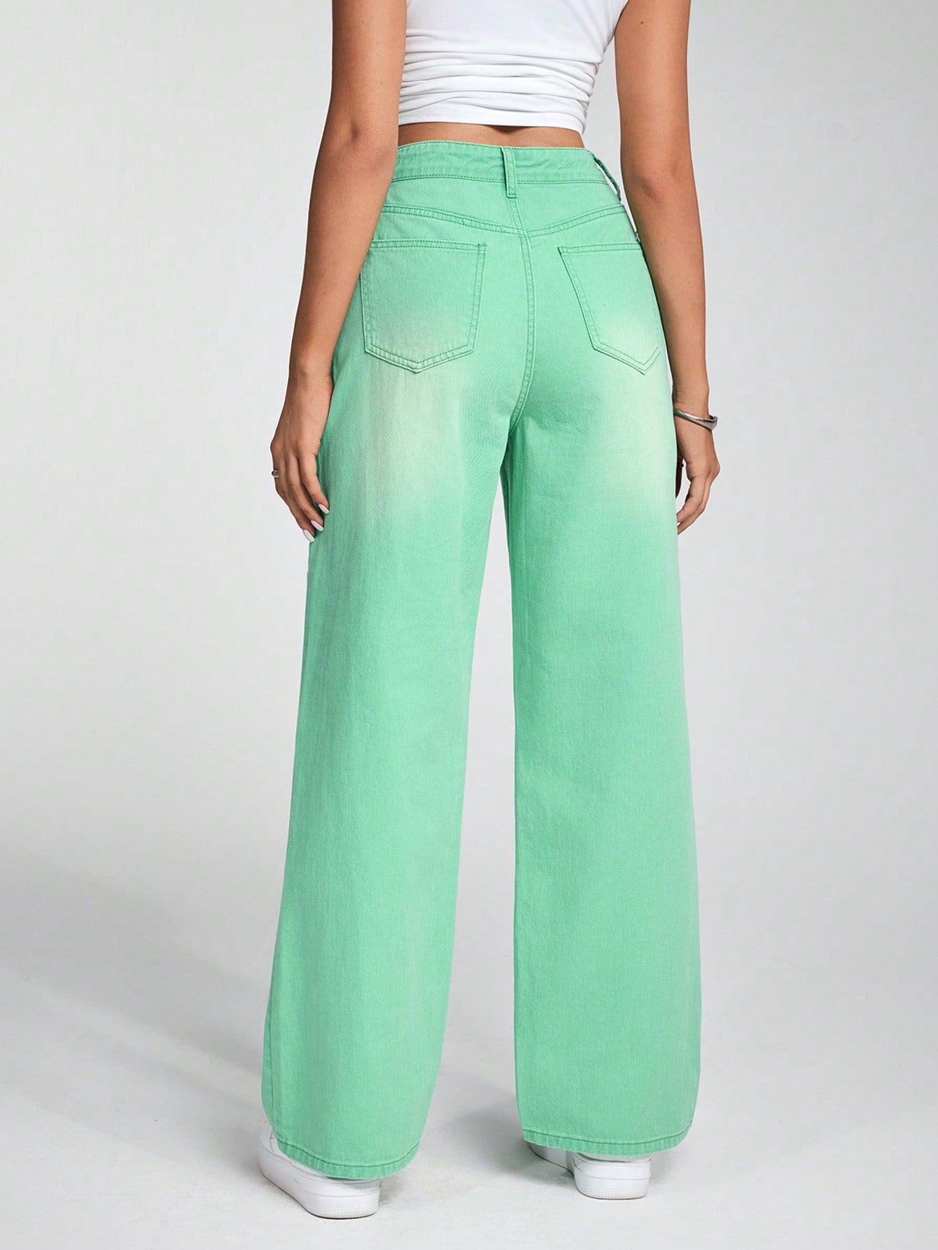 SHEIN x Lina SHEIN ICON Jeans droits taille mi-haute lavés décontractés de style rétro