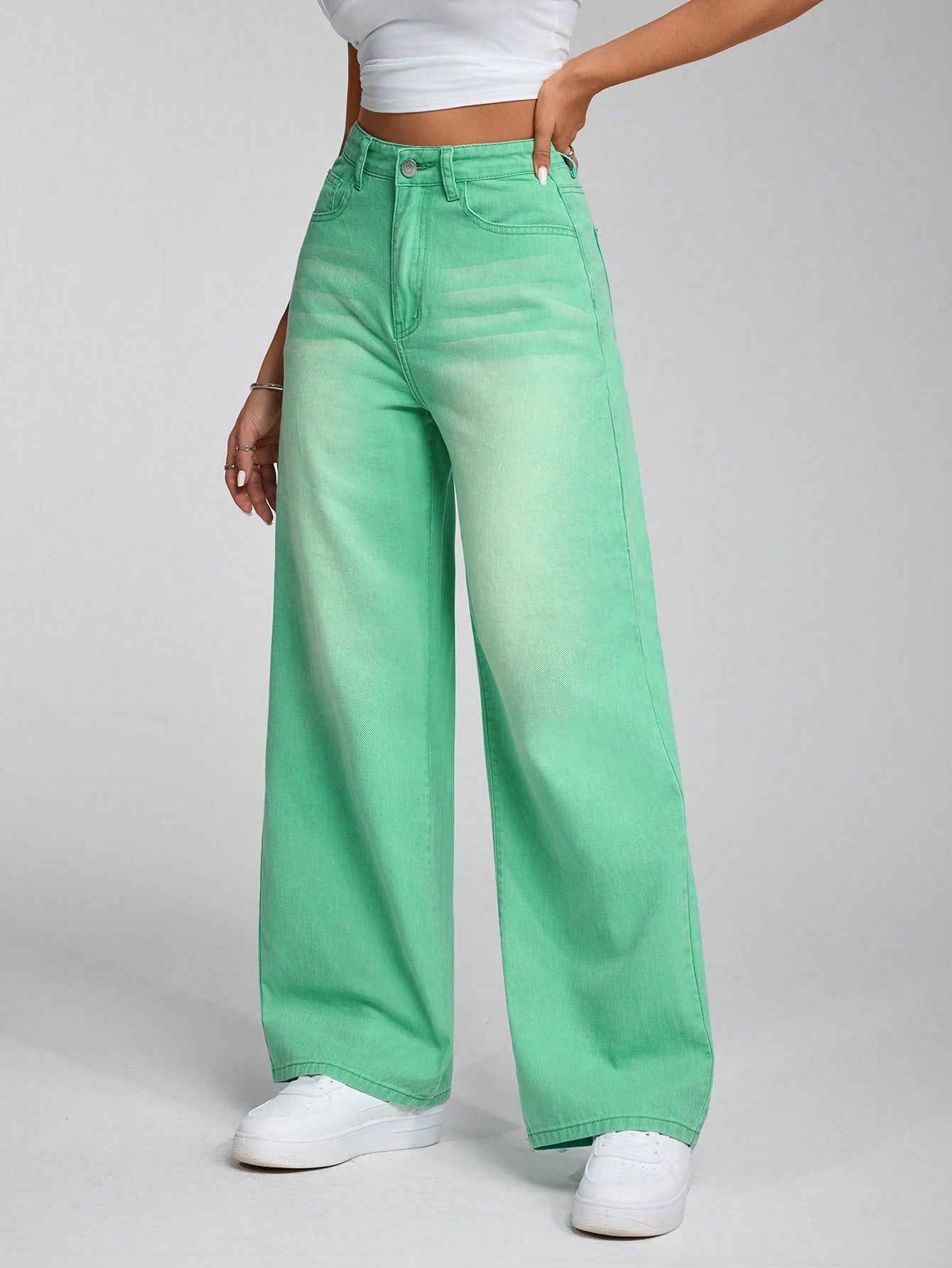 SHEIN x Lina SHEIN ICON Jeans droits taille mi-haute lavés décontractés de style rétro