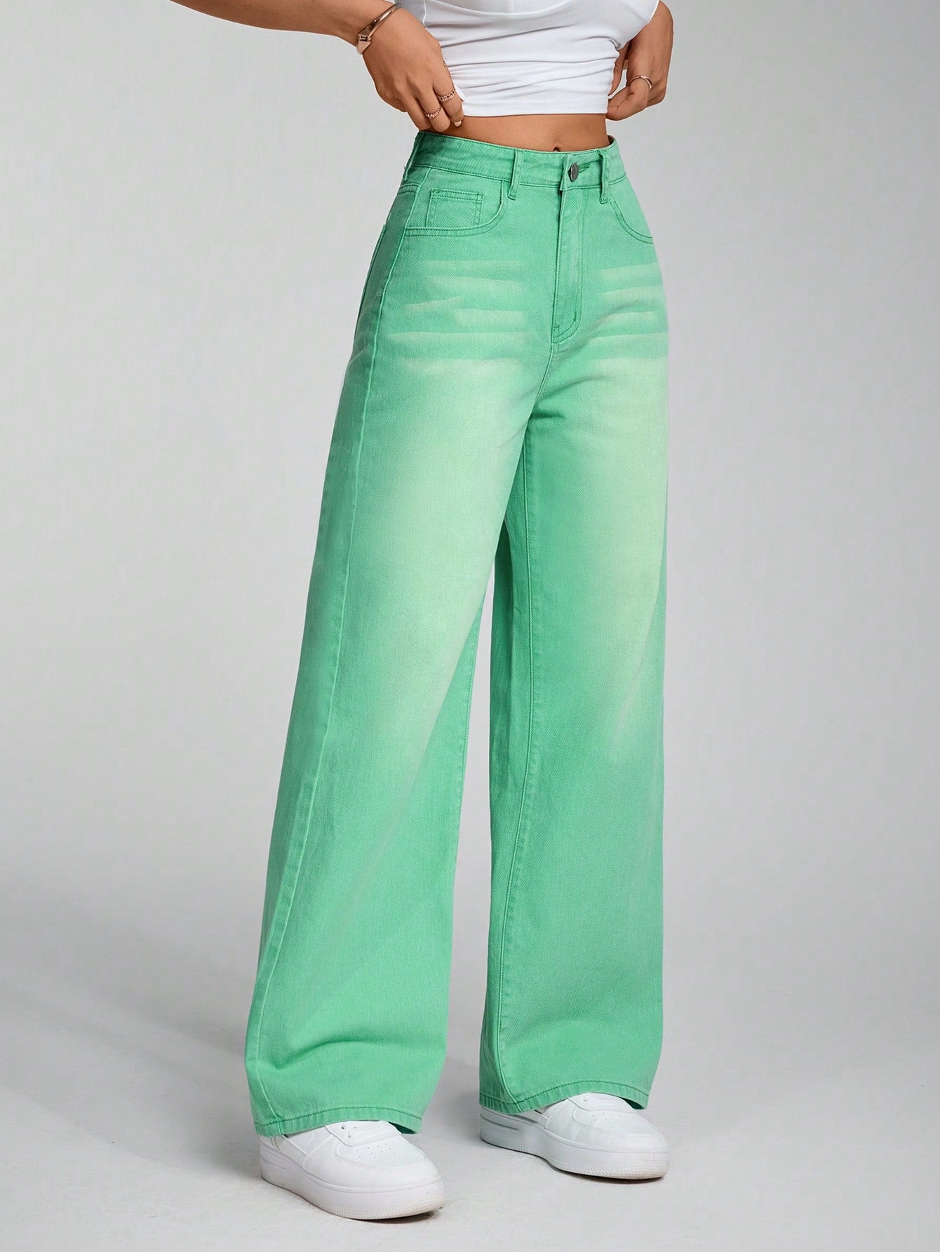 SHEIN x Lina SHEIN ICON Jeans droits taille mi-haute lavés décontractés de style rétro
