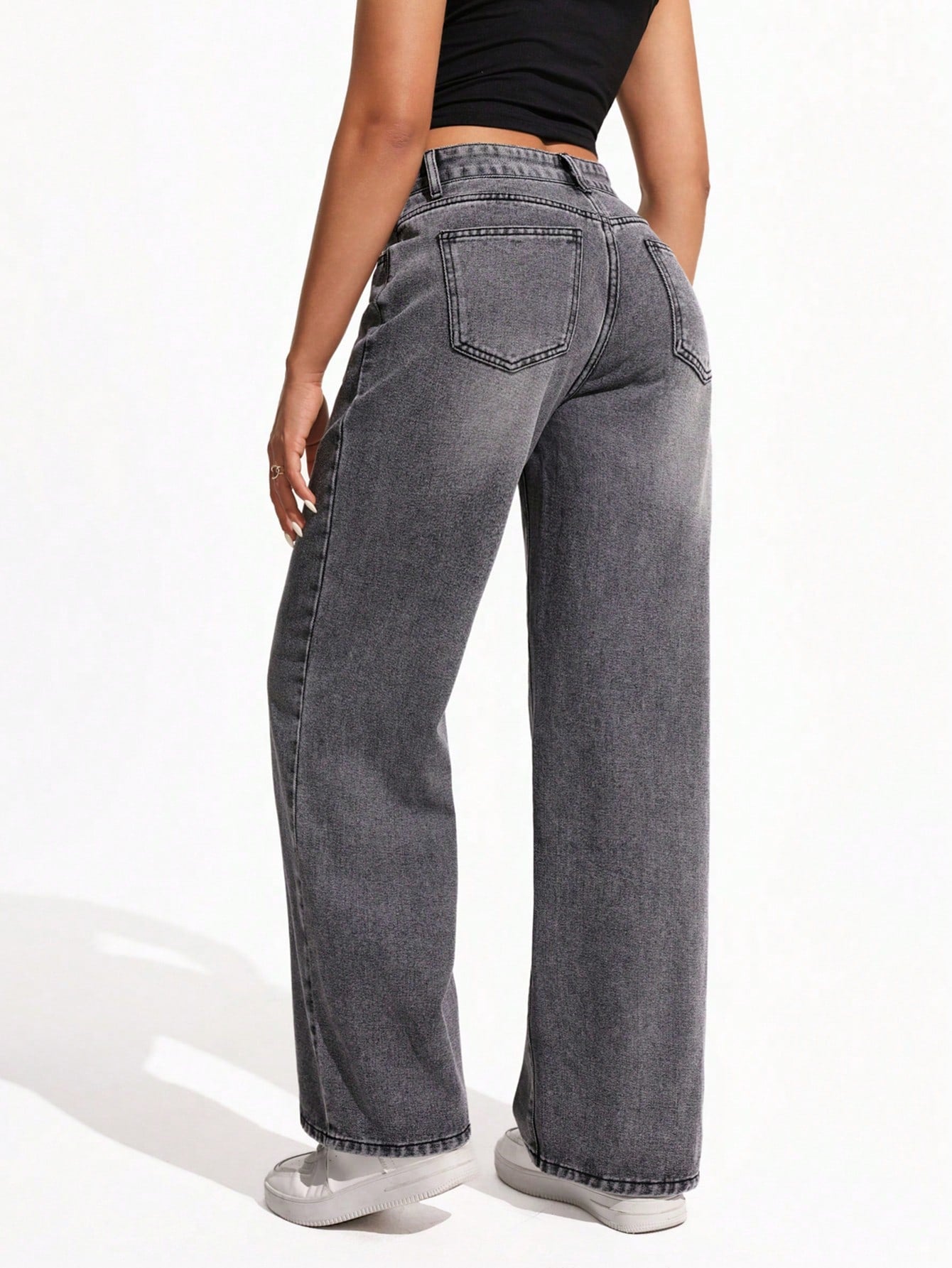 SHEIN x Lina SHEIN ICON Jeans droits taille mi-haute lavés décontractés de style rétro