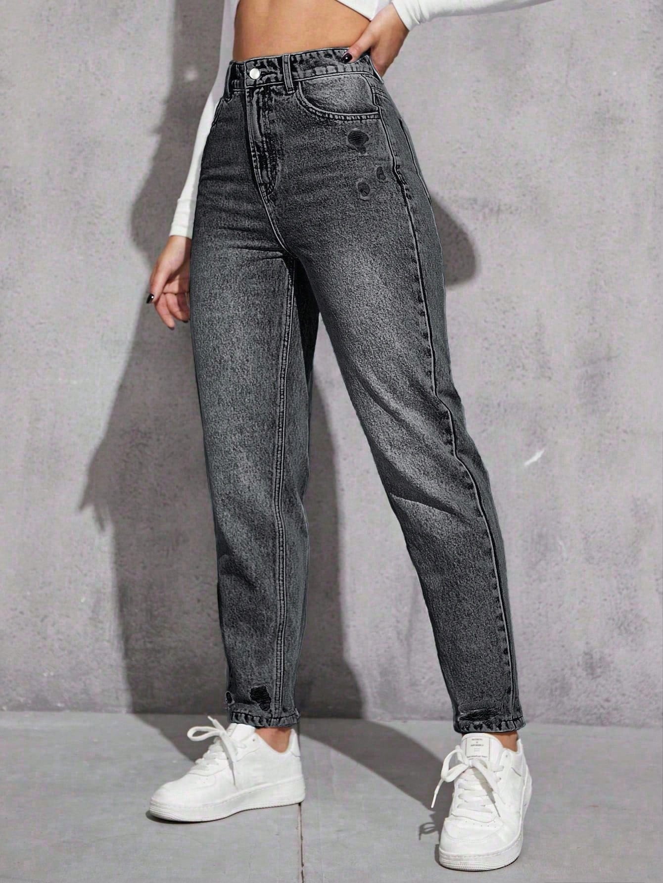 SHEIN EZwear Jeans décontractés polyvalents en denim avec jambes fuselées et poches pour femmes