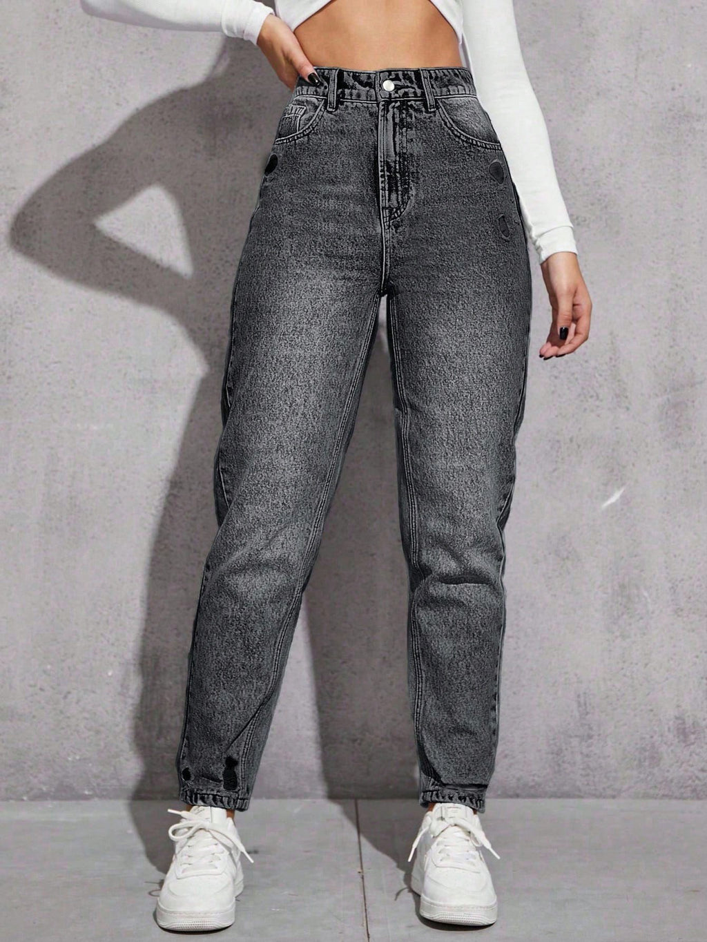 SHEIN EZwear Jeans décontractés polyvalents en denim avec jambes fuselées et poches pour femmes