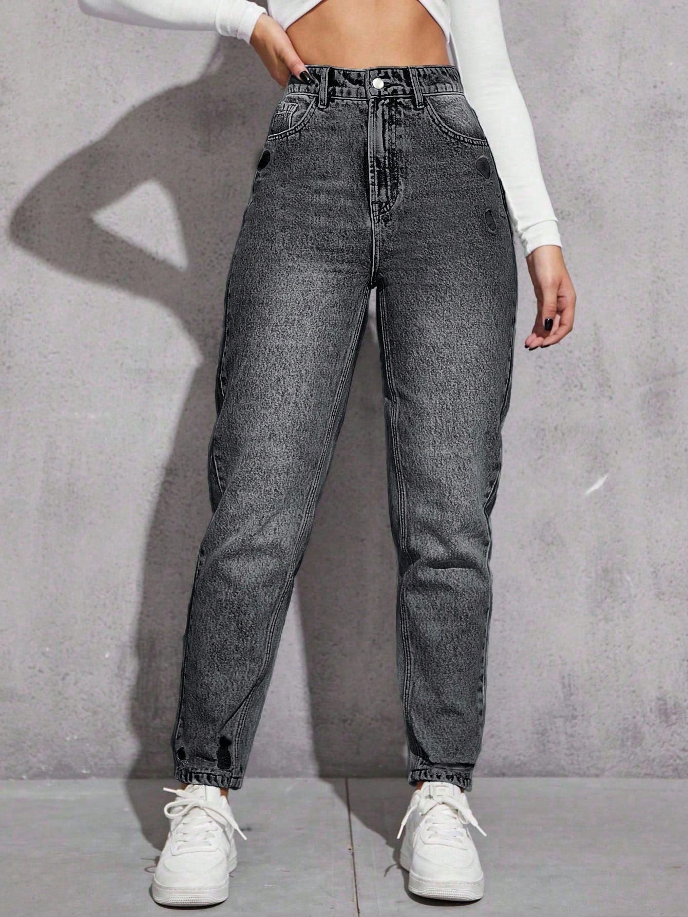 SHEIN EZwear Jeans décontractés polyvalents en denim avec jambes fuselées et poches pour femmes